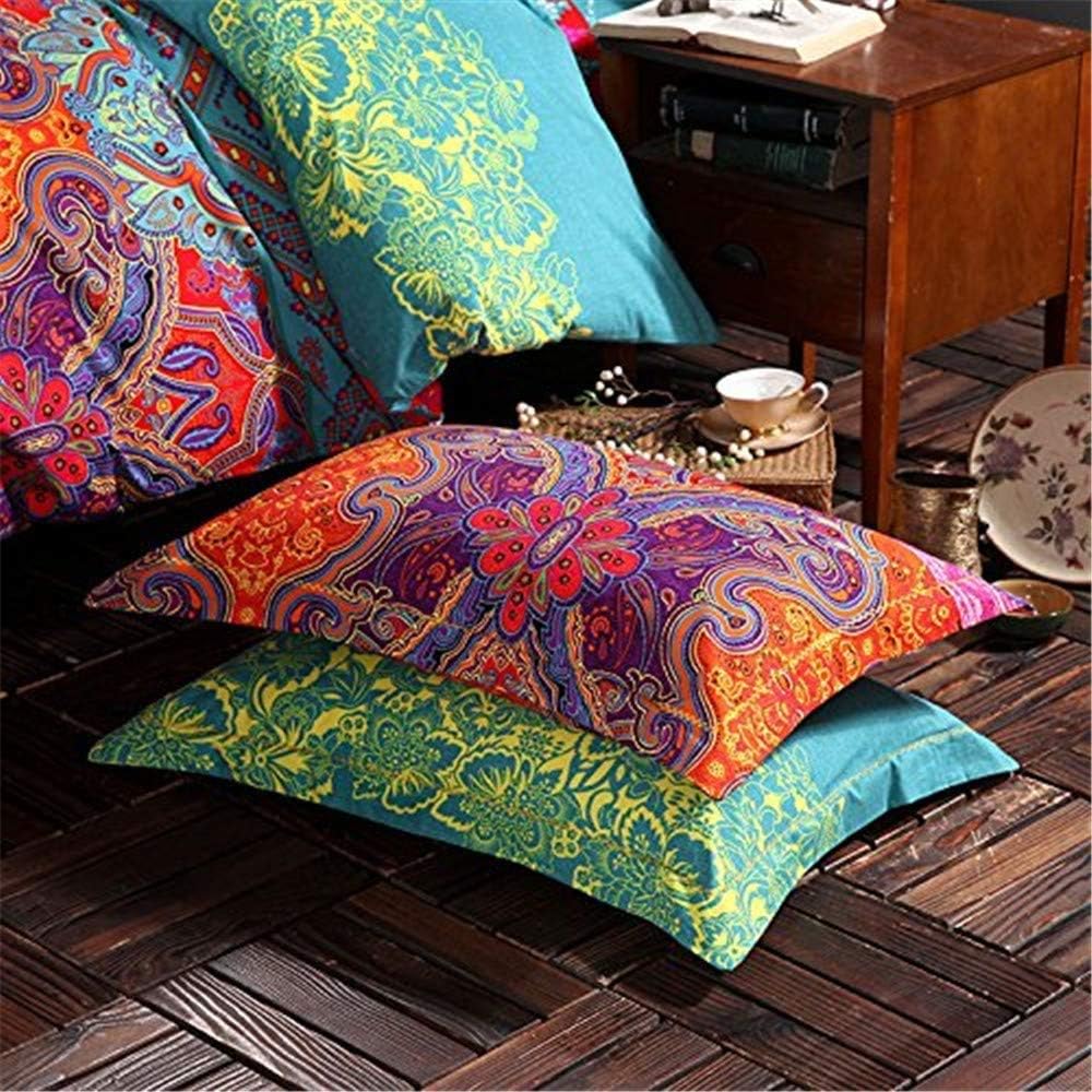 ABREEZE 3Pcs Bohemia Retro Bedding Ethnic Vintage Floral Duvet Cover Boho Bedding 100% Brushed Cotton Bedding Sets Damask Paisley Coloful Mandala Down Comforter Cover,King