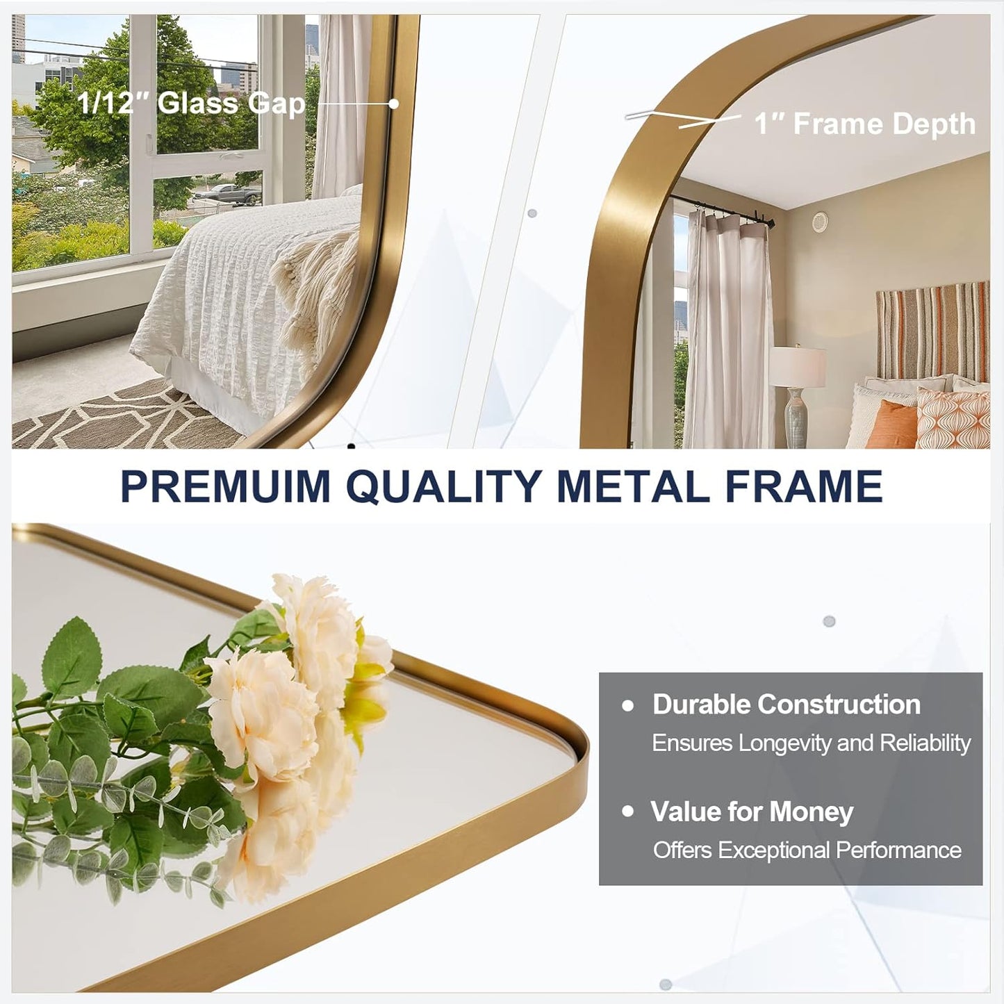 ANDY STAR Gold Bathroom Mirror, 20x30’’ Brushed Gold Vanity Mirror for Bathroom, Brushed Brass Oblong Stainless Steel Metal Frame Mirror for Over Sink
