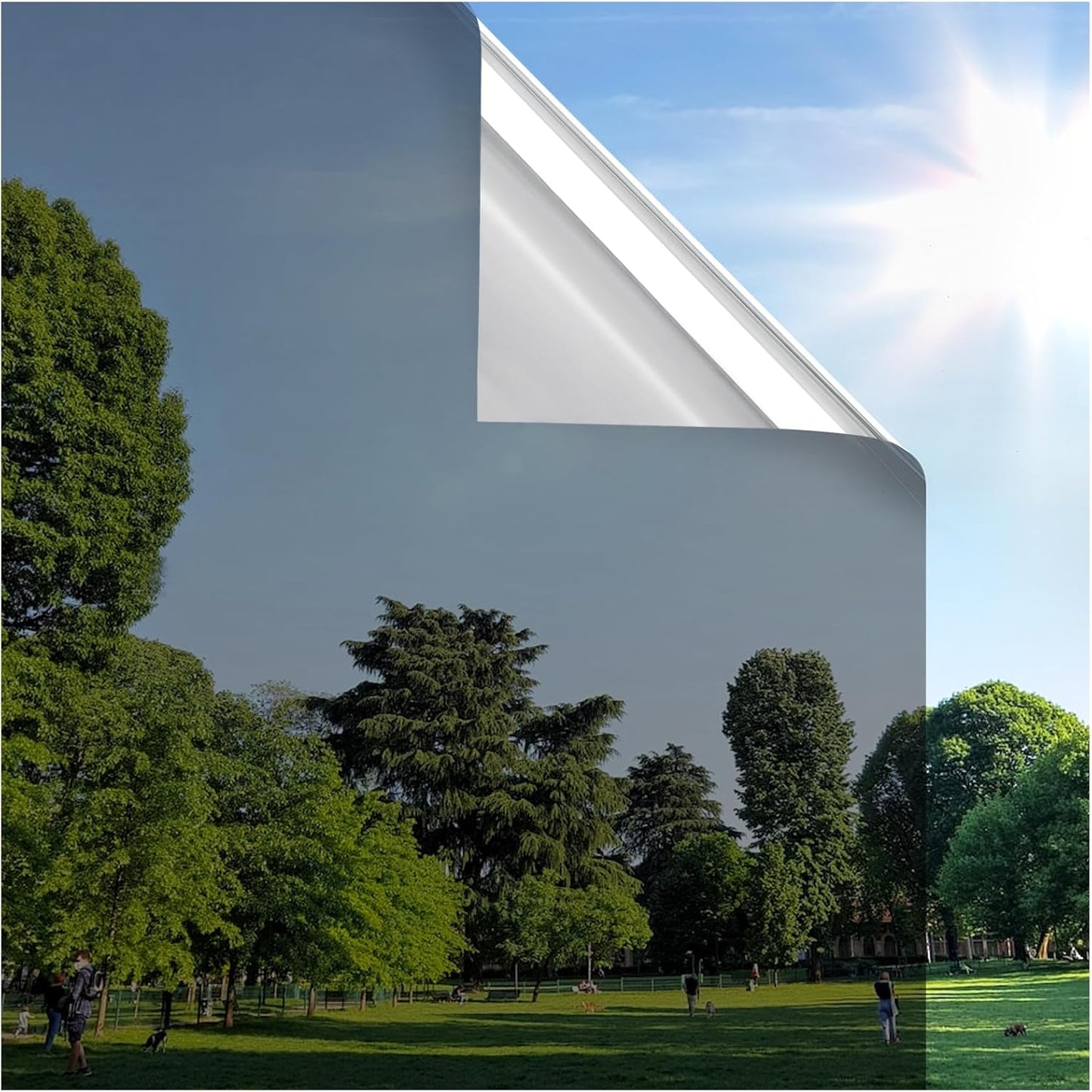 rabbitgoo Window Privacy Film One Way Window Tint for Home, Removable Reflective Heat Sun Blocking Anti UV Glass Door Covering, Mirror Tinting Film House Office, 29.5 in X 13.1 Feet, Black Silver