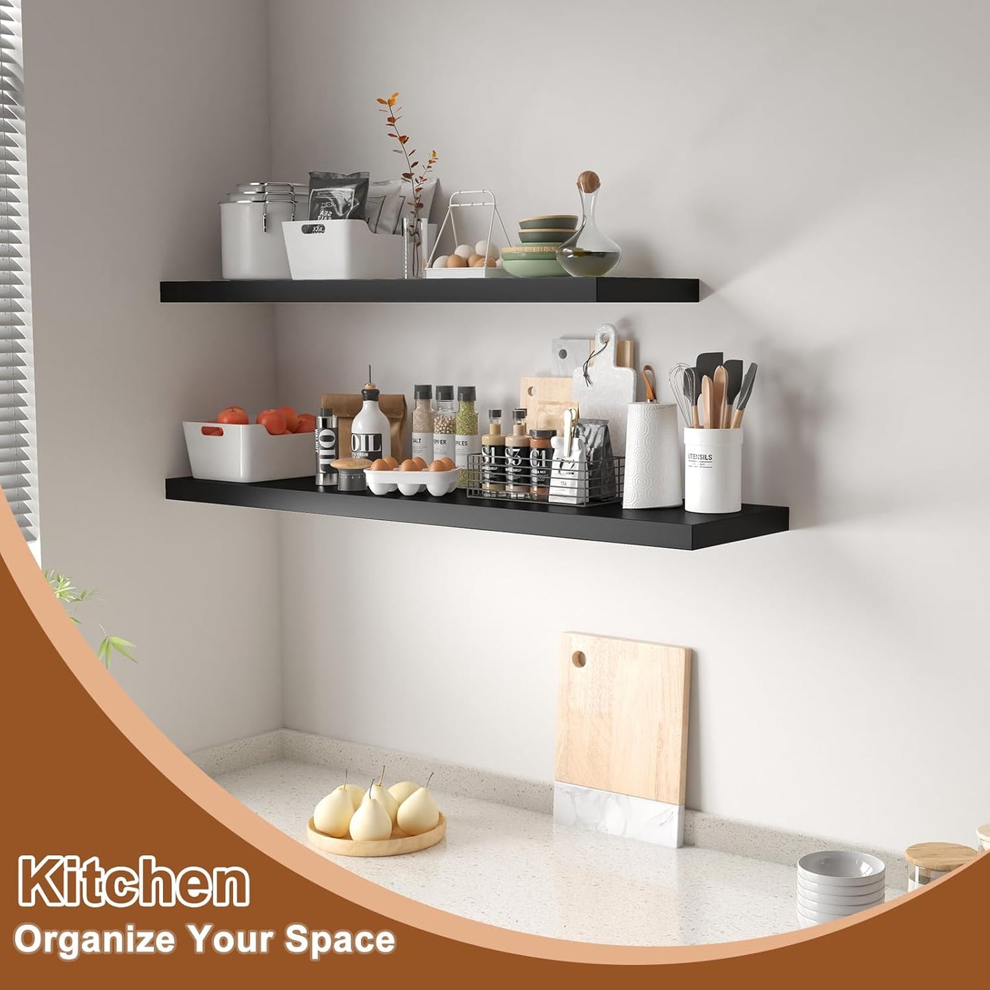 12 Inch Deep Floating Shelves for Wall 1 Pack Floating Shelves Large Storage Space Wall Mount Shelf for Living Room Kitchen Bathroom 36" W x 12" D x 1.2" H Black