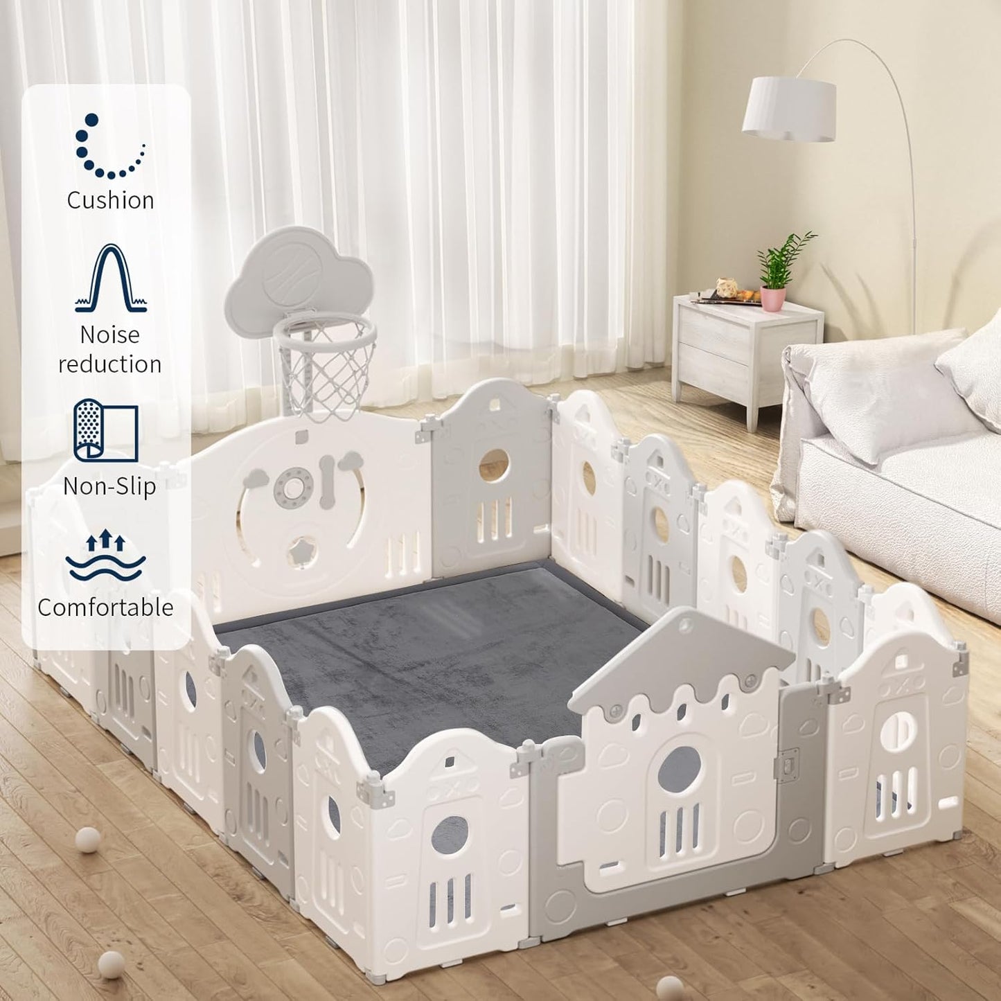 ACOMOPACK Baby Play Mat for Floor 1.3" Thick Memory Foam Play Mat 71"×79" Tummy Time Crawling with Non-Slip Bottom for Living Room,Nursery,Soft Velvet Playpen Mats for Kids,Infants（Dark Grey）