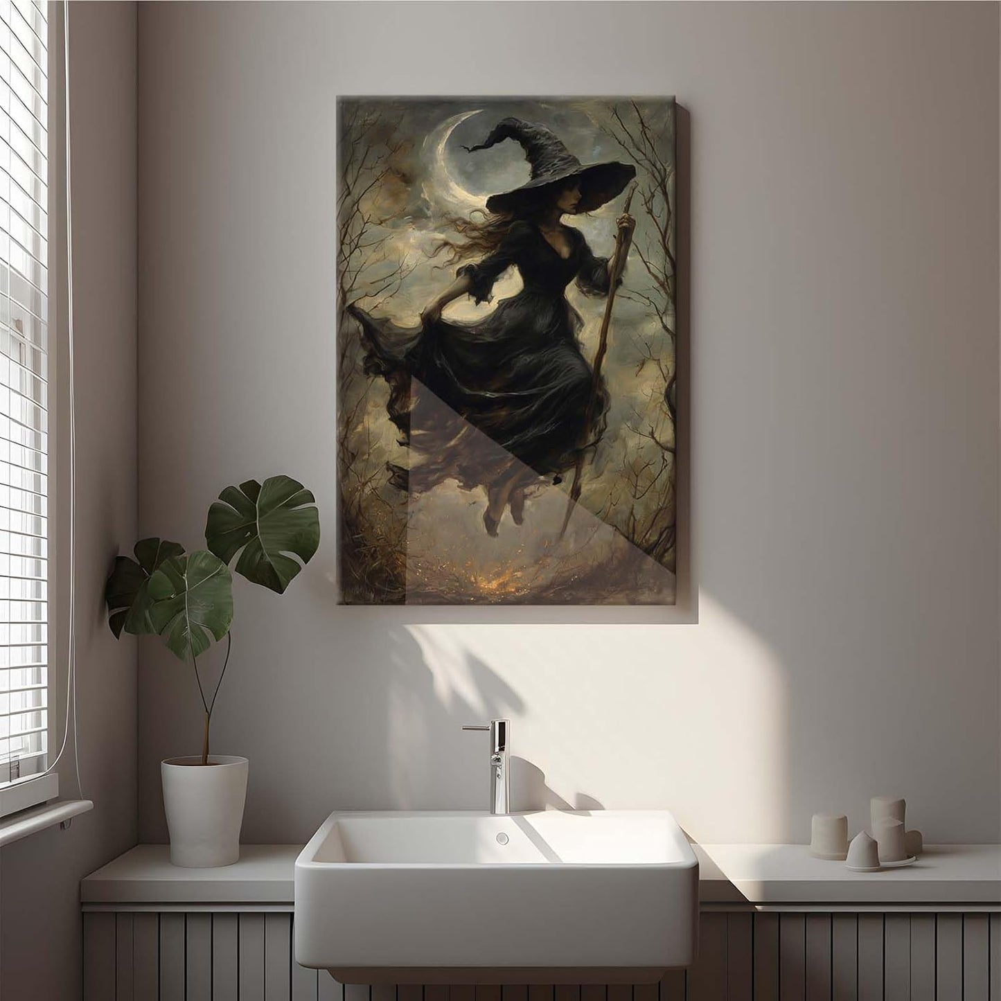 JFHCQJPK Witch in the Forest Halloween Print Wall Art Poster Witch Decor Vintage Print Dark College Wall Art Victorian Gothic Room Decor Canvas Wall Print32x48in Frameless