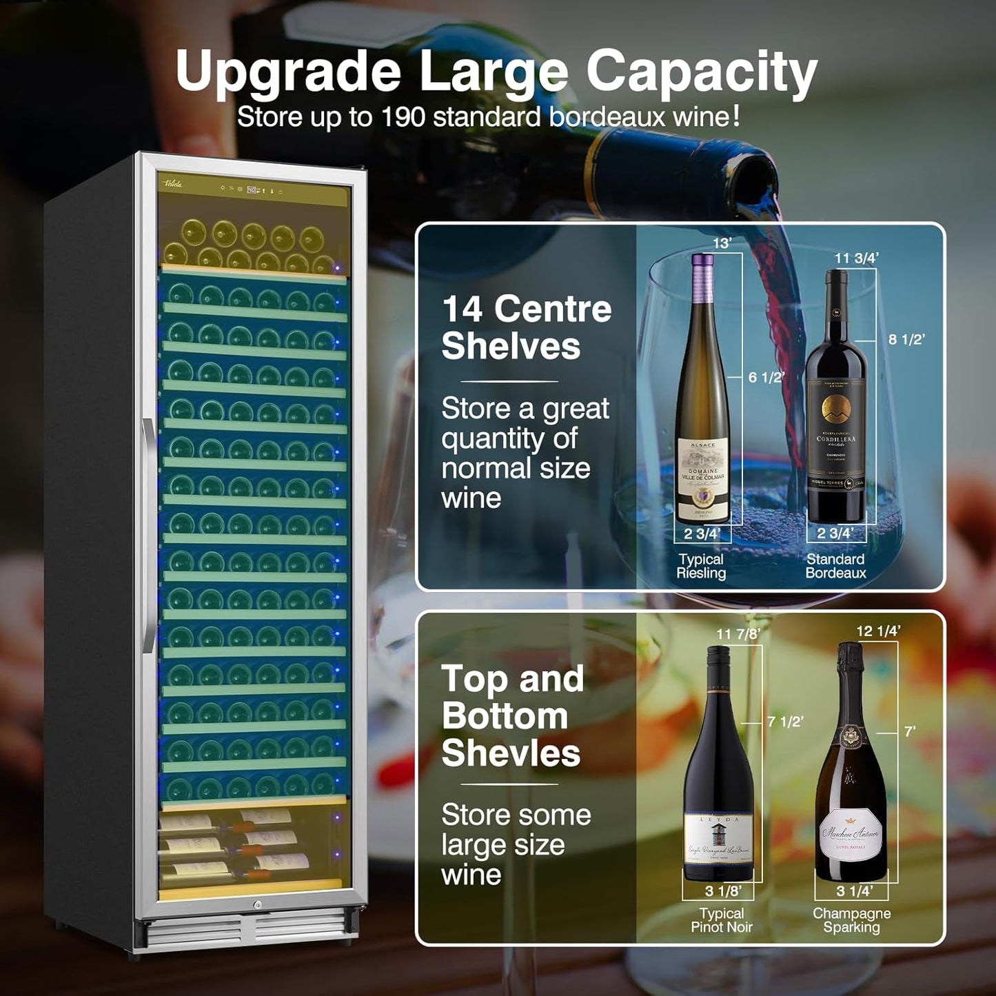 Upgraded 190 Bottles Wine Cooler Refrigerator,24 Inch Wide Wine Fridge with Professional Temperature Control System, Freestanding or Built-in installation, Quiet Operation