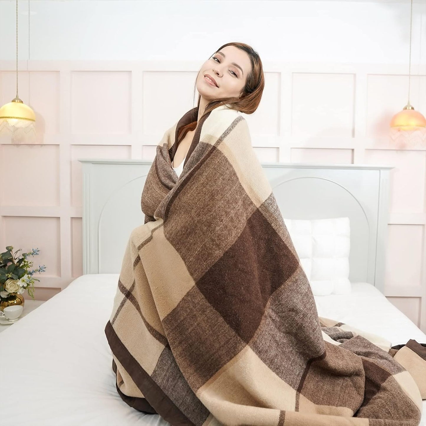 YOUR MOON 100% Pure Wool King Size, Australian Organic Natural Wool Blankets, Hypoallergenic Blanket for Bed, Medium Weight(Coffee, 90 * 108)