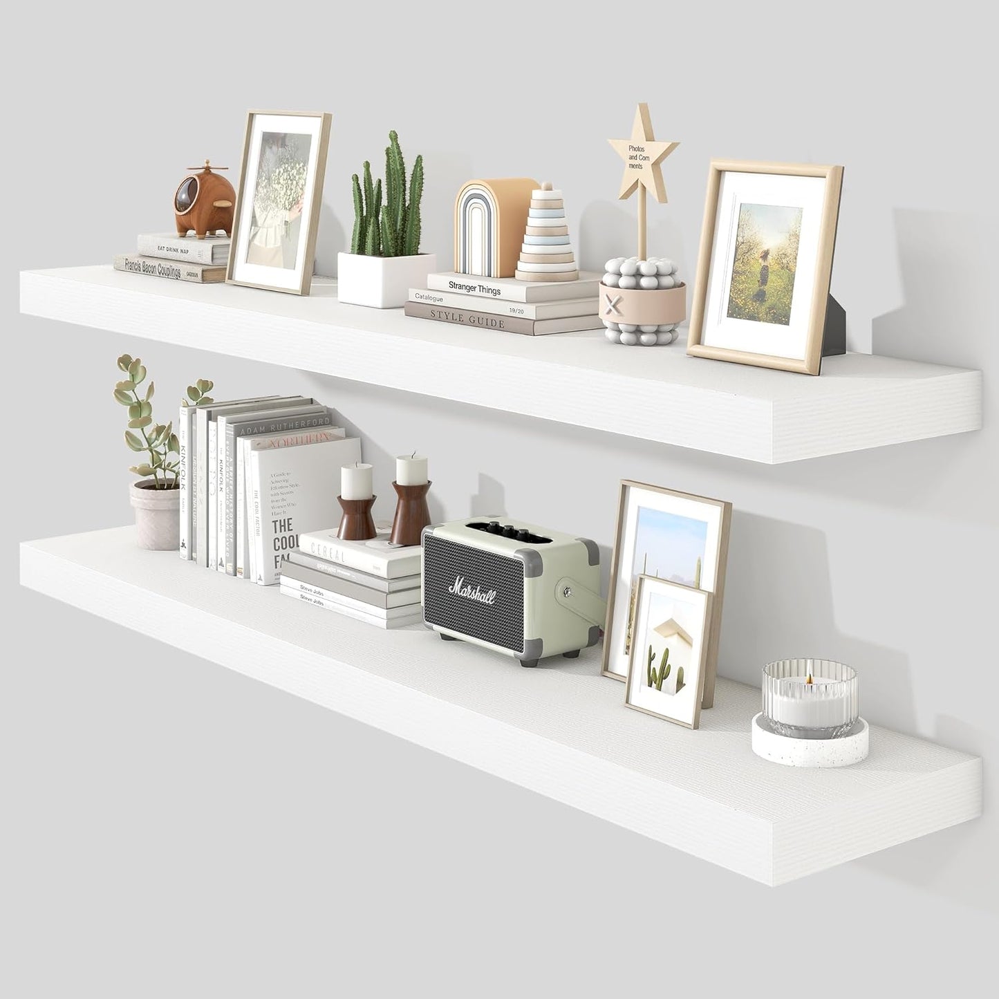 Heimlove 55 Inch Floating Shelves for Wall,10 Deep 10 Deep Large White Wall Shelf with Heavy Duty Brackets,Mounted Storage & Display Shelves for Bedroom,Living Room,Kitchen,Office,Set of 2