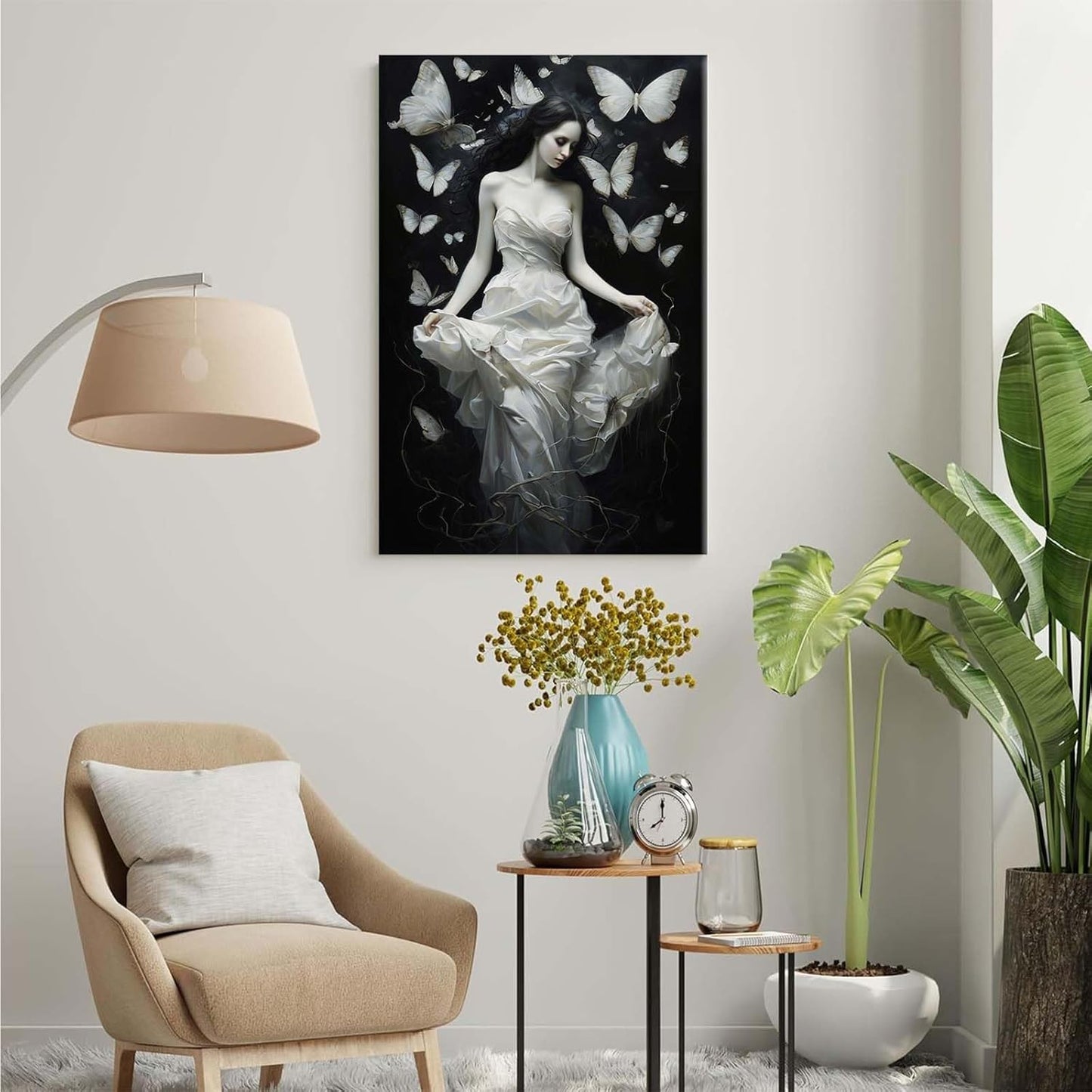 JFHCQJPK Vintage Gothic Feminine Canvas Wall Art Print Butterfly Poster Moody Preppy Wall Art Dark College Decor for Home Bedroom32x48in Frameless