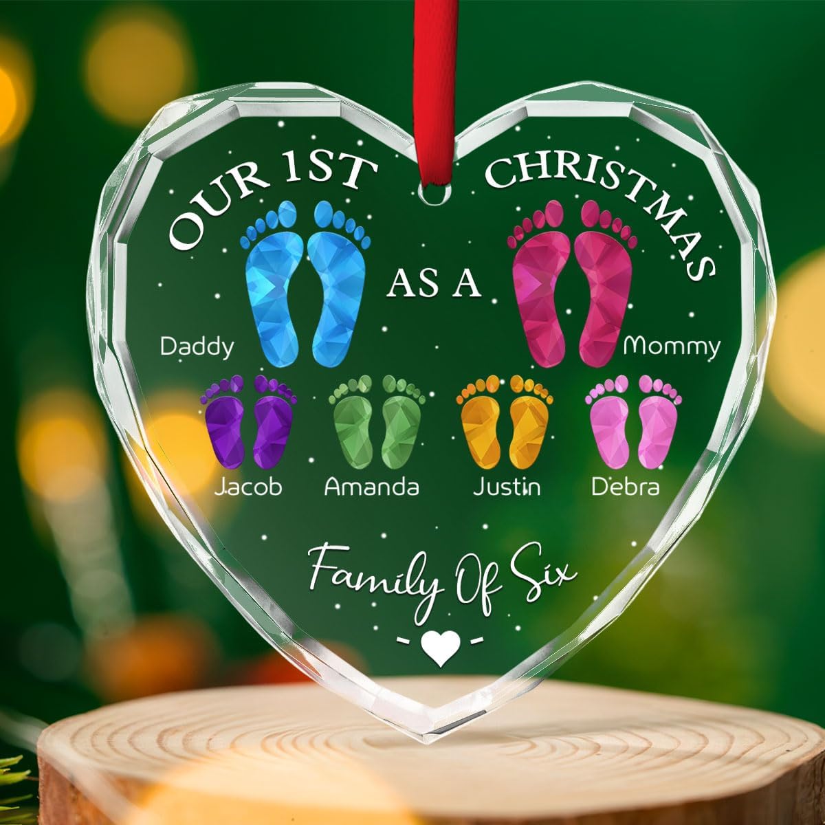 First Christmas As A Family - Personalized Custom Glass Ornament for Family of 4 People and Pets, 1st Xmas Family Ornament 2025 Baby's First Christmas
