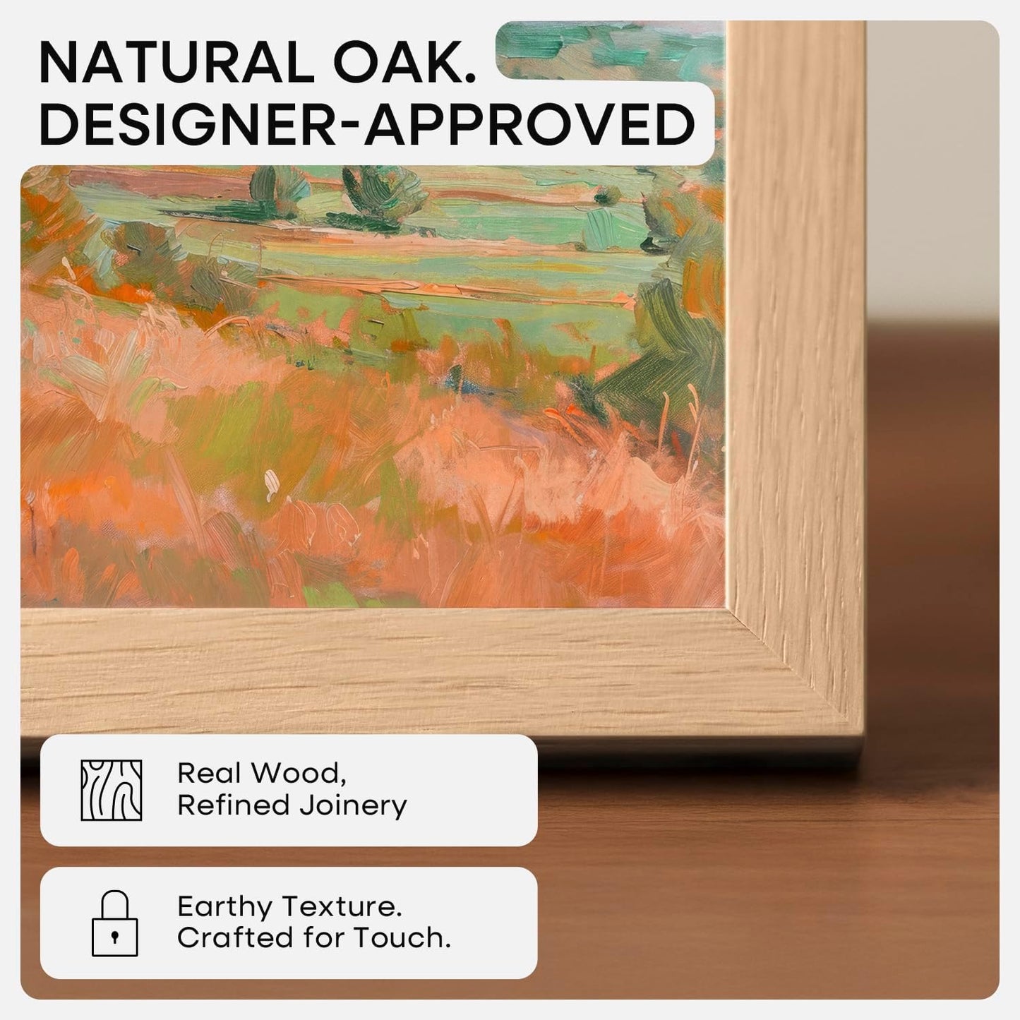 Homeforia 10x10 Picture Frame Wood, High-End Natural Oak 10 x 10 Thin Square Poster Frames with Mat 8 by 8 inch Photo, 10by10 Light Wooden Frame Matted to 8x8 Print, Tempered Glass, Wall Kit, Set of 1