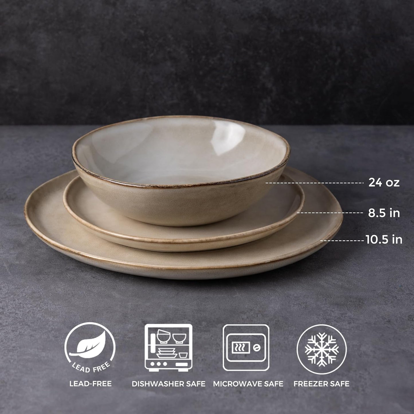 AmorArc Ceramic Dinnerware Sets,Handmade Reactive Glaze Stoneware Plates and Bowls Sets,Highly Scratch Resistant | Dishwasher & Microwave Safe Dishes Set,Service for 8 (24pc)