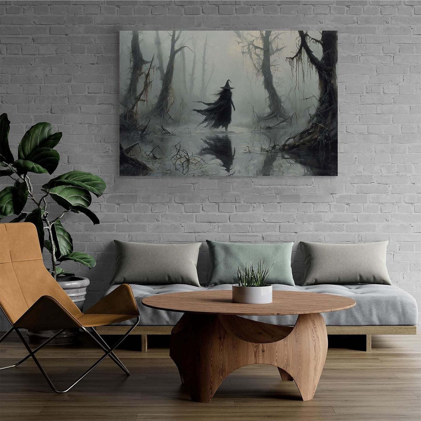 JFHCQJPK Vintage rustic swamp witch poster dark moody wall art gothic horror season halloween print for home decor retro dark moody painting28x40in Frameless