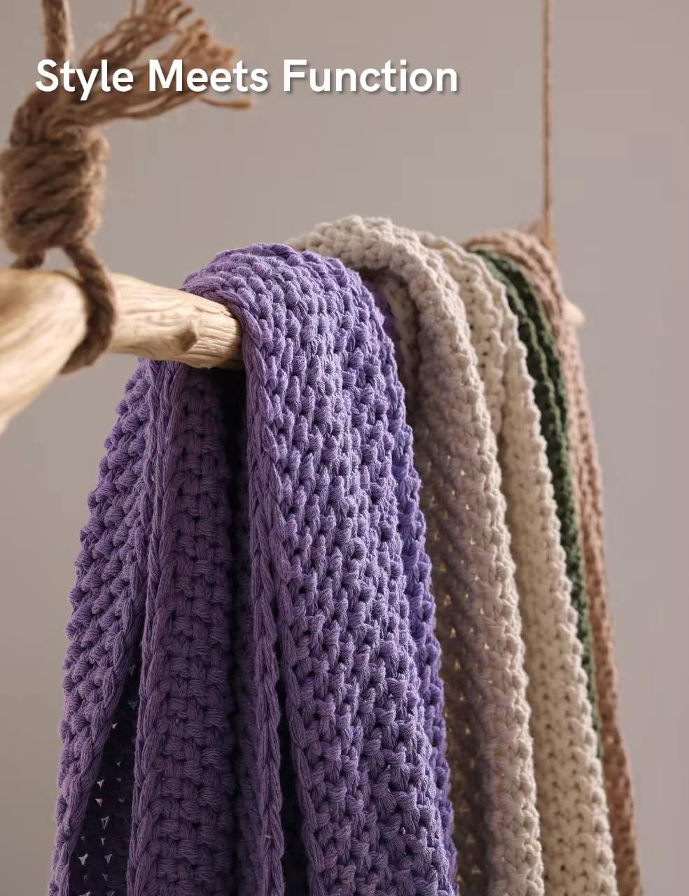 YnM Chunky Cotton Knit Throw Blanket, Cable Knit Throws for Bed Couch Sofa, Comfy & Relaxing, Decorative Piece for Farmhouse Modern Boho Rustic Scandinavian Chic Vibe, Lilac Purple 60x80 Inches