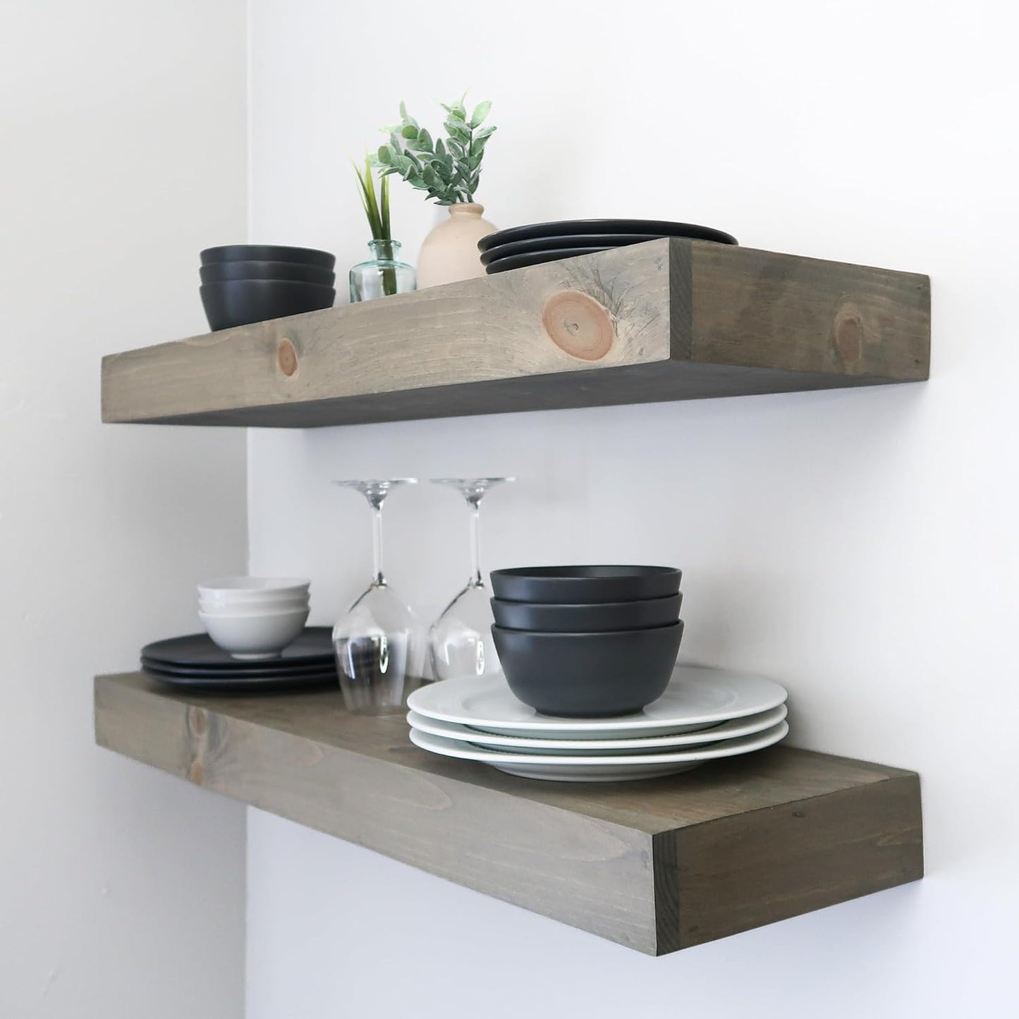 Modern Floating Shelves 3 Inches Thick for Wall, Wide Shelves for Kitchen, Living Room, Bedroom, and Bathroom, Natural Pine Wood, Rustic Wooden Shelf, (Set of 2) (Aged Barrel, 36Lx3Hx8D)
