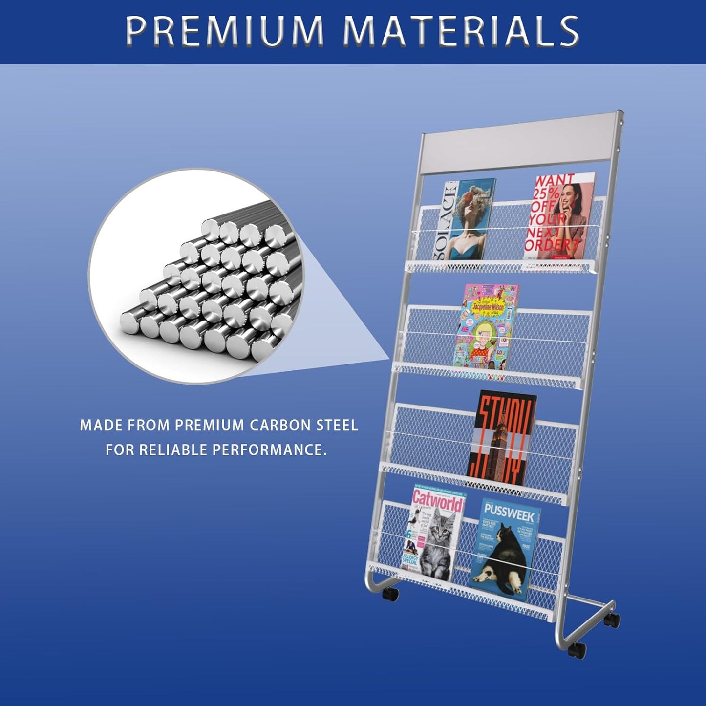 Yinghao Floor-Standing Magazine Rack, 4-Layer Iron Newspaper Rack, Suitable for the Display of Brochures or Documents in Exhibitions, Shopping Malls, Hospitals, Offices