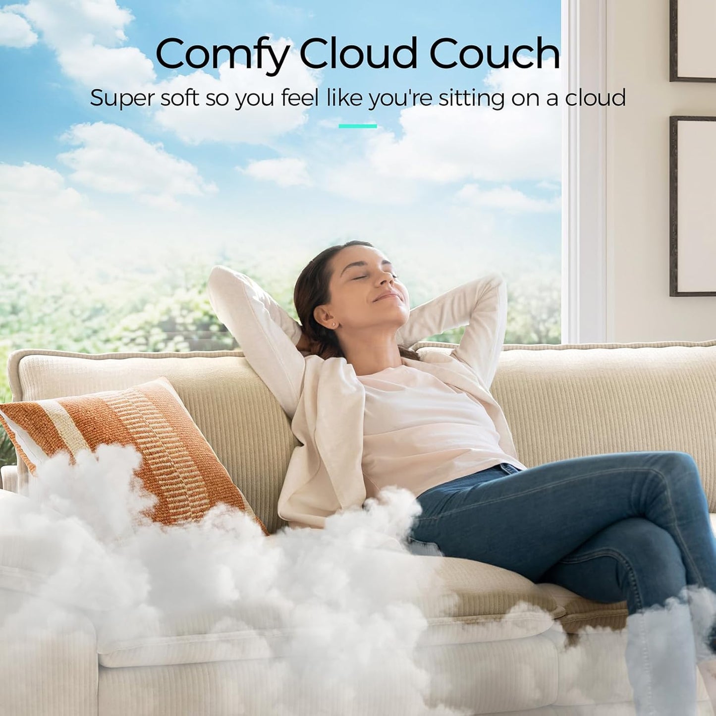 LINSY HOME Modular Sectional Sofa - 157'' Comfy Corduroy Cloud Sofa Oversized U Shaped Couch with Movable Ottoman, Soft Modern Sofa for Living Room Apartment, Beige