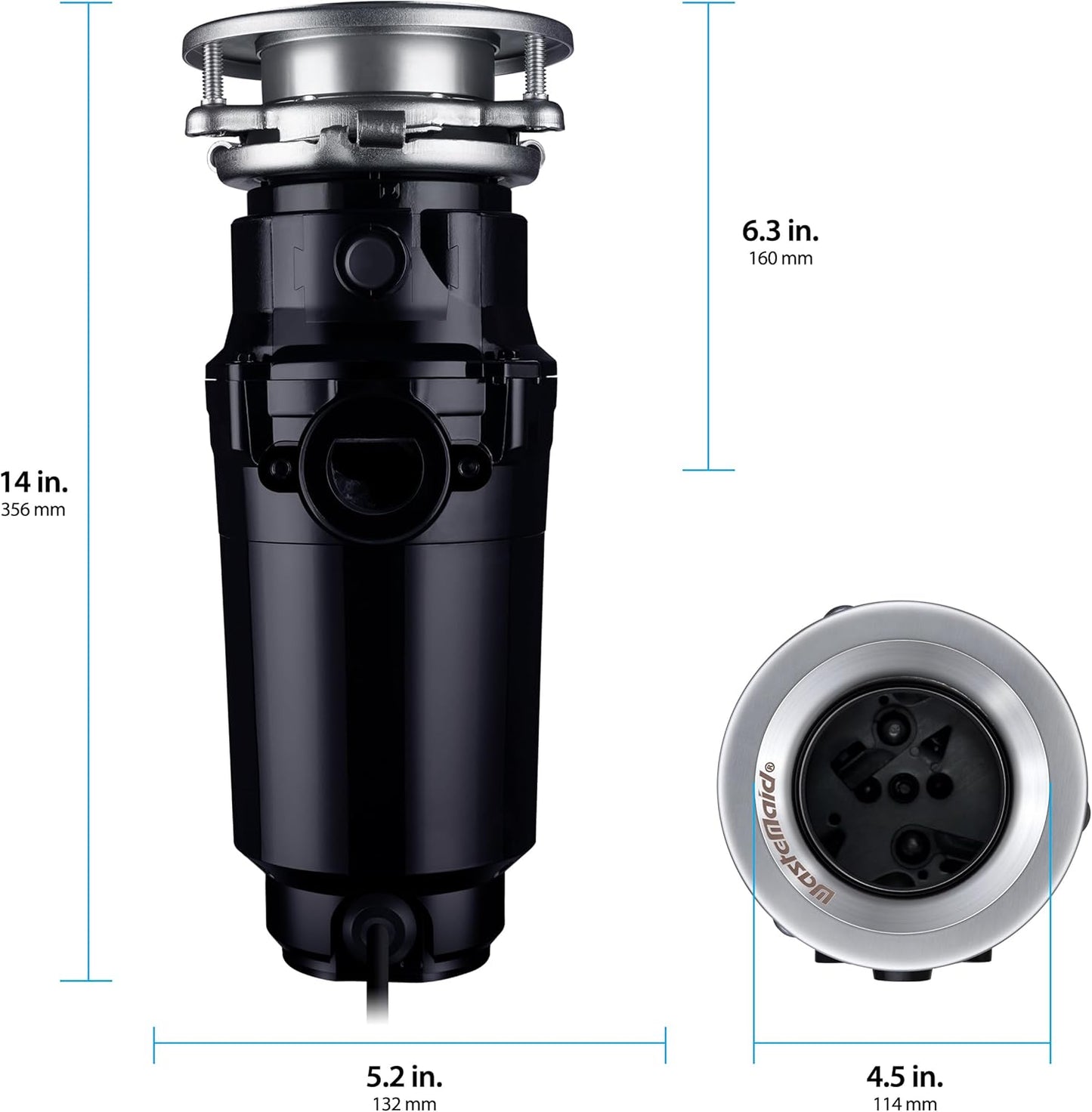 Waste Maid 10-US-WM-458-SL-3B Garbage Disposal Anti-Jam Stainless Steel Food Waste Grinding System, 3/4 HP Slim Line, Black