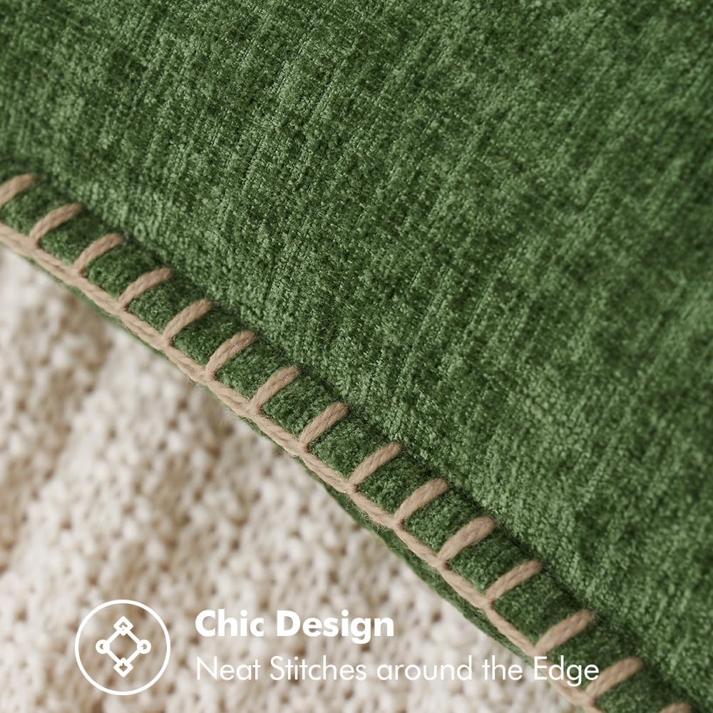 MIULEE Pack of 2 Christmas Pillow Covers 22x22 Inch Moss Green Farmhouse Decorative Throw Pillow Covers with Stitched Edge Soft Chenille Solid Dyed Couch Pillow Covers for Sofa Bed Living Room