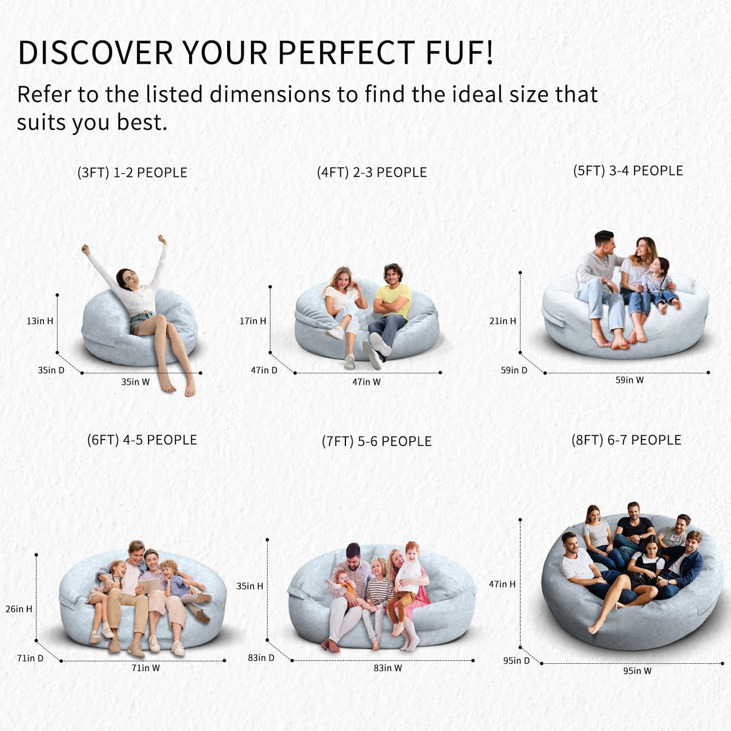 Bean Bag Chair for Adults 5FT,Soft Removable Cover for Teens/Girls Bedroom,Fluffy Giant Round Floor Beanbag Lounger Chairs (No Filler,Light Gray)