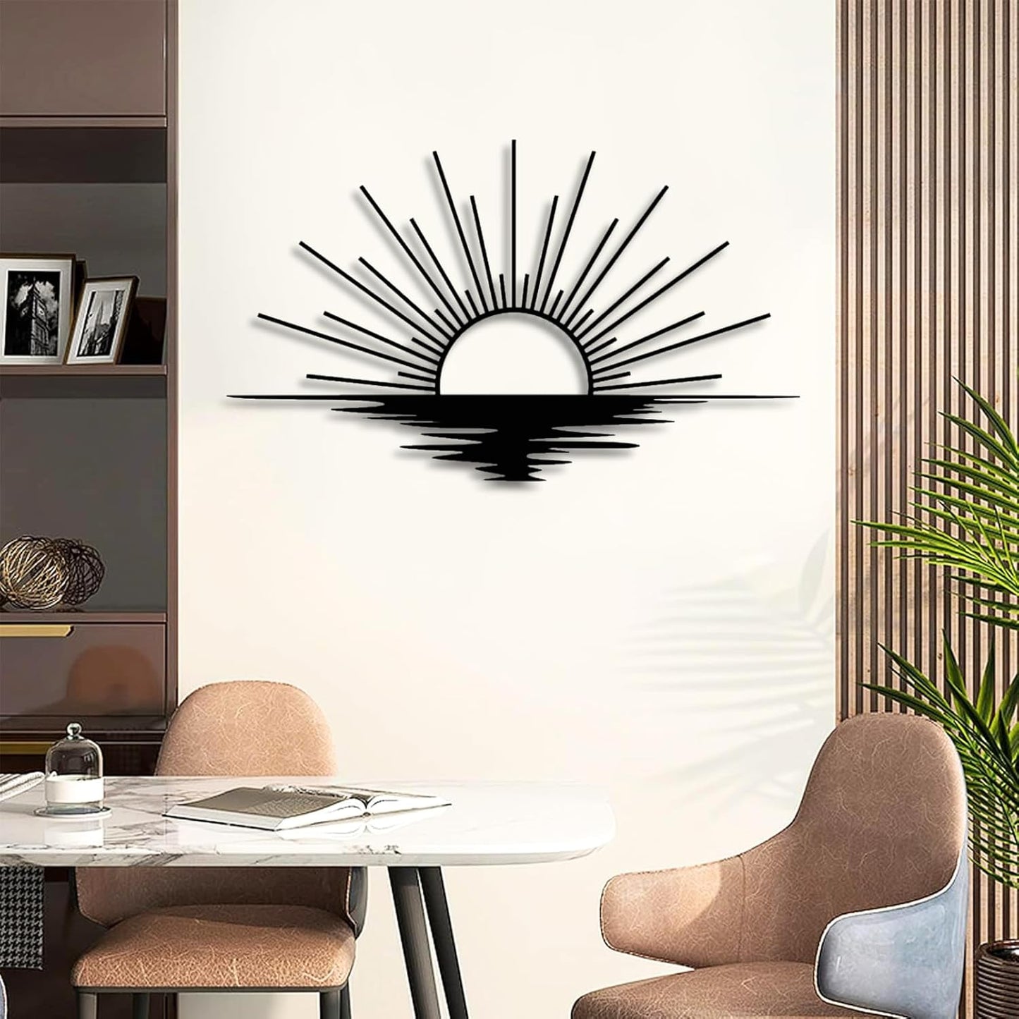Sunrise Metal Wall Art, Metal Sun Wall Decor, Metal Sun Outdoor Decor, Large Metal Sun Wall Art, Sun Wall Art, Boho Sun Wall Art, Sunshine Metal Sign, Living Room Bedroom Wall Hangings (White, 39"x 23"| 100x59cm )