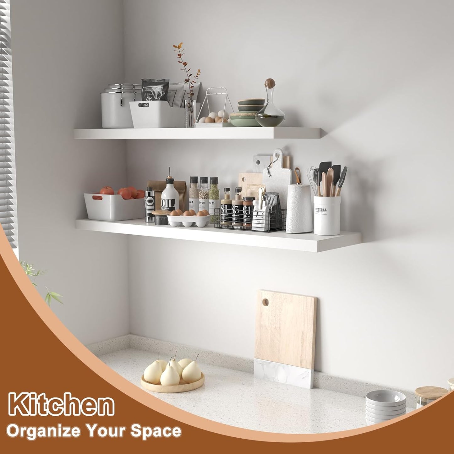 12 Inch Deep Floating Shelves for Wall 1 Pack White Floating Shelves Large Storage Space Wall Mount Shelf for Living Room Kitchen Bathroom 24" W x 12" D x 1.2" H White