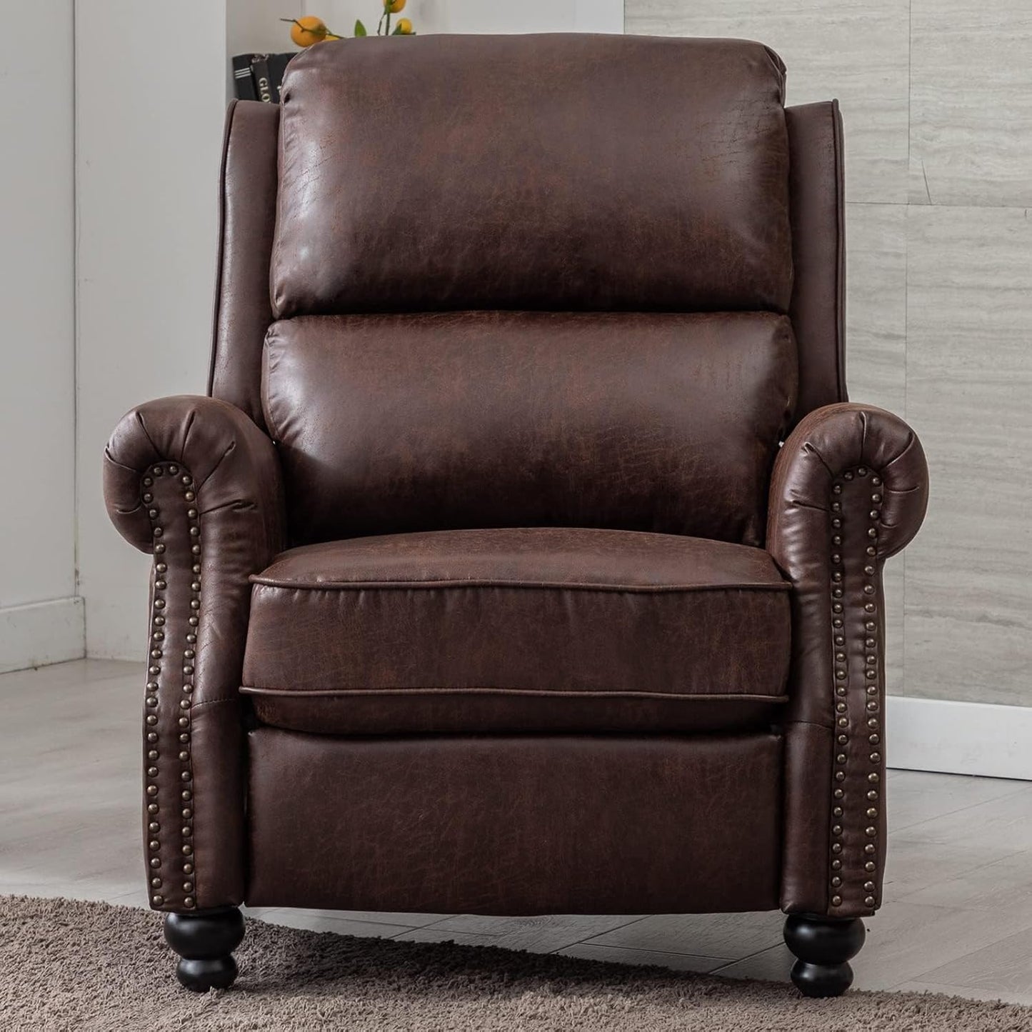 CANMOV Pushback Recliner Chair Set of 2，Leather Armchair Push Back Recliner with Rivet Decoration Single Sofa Accent Chair for Living Room, Reddish Brown