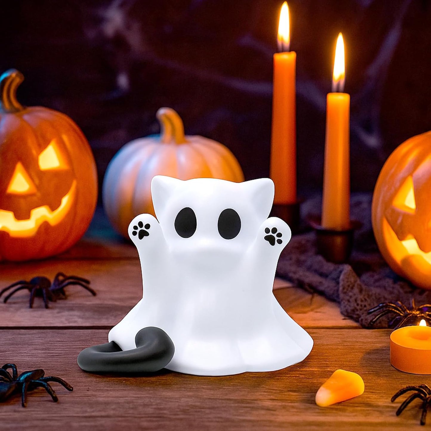 Halloween Ghost Figurine, Funny Spooky Resin Ghost Cat Statue, Cute Decor for Halloween Decorations Indoor, Porch and Indoor Spooky Home Decor Gifts