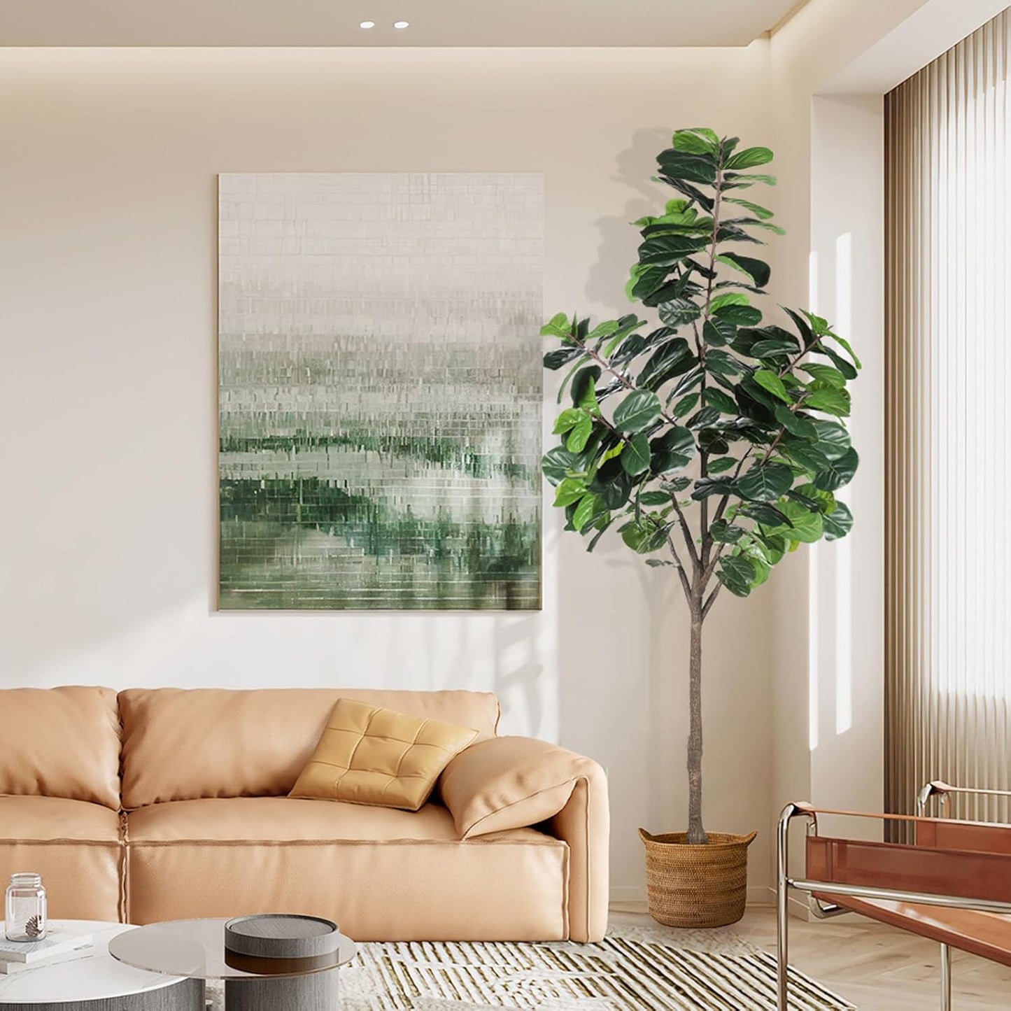 8ft(96in) Fiddle Leaf Fig Tree Artificial - Tall Faux Fiddle Leaf Fig Tree - Fake Fig Plant with Realistic Texture for Indoor Outdoor Modern Home House Office