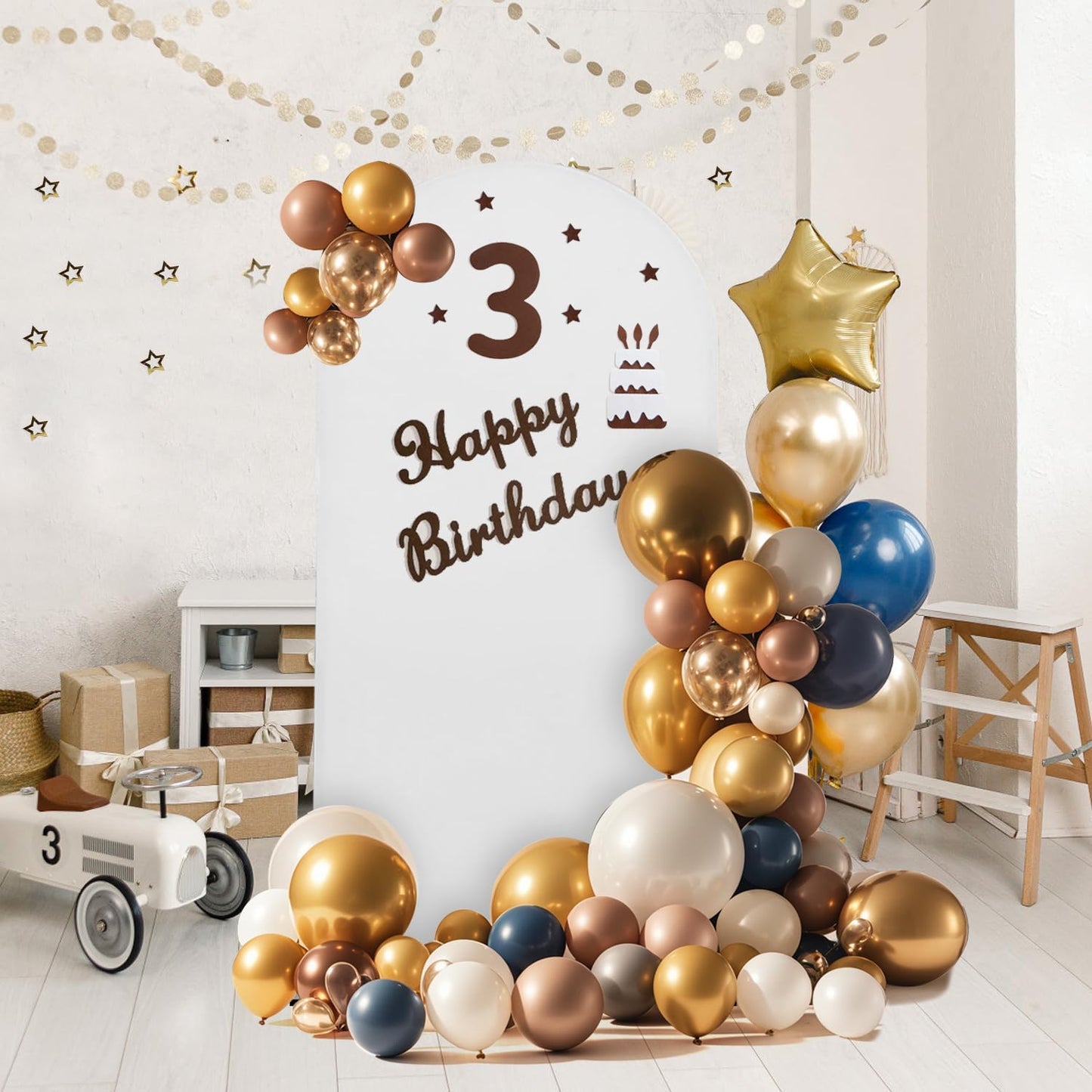 Arch Backdrop Stand and Cover Set, Metal Balloon Arch Backdrop 6.6ft, Gold Arched Stand Frame for Wedding, Parties,Birthday, Backdrop Decorations (White,6.6ft)