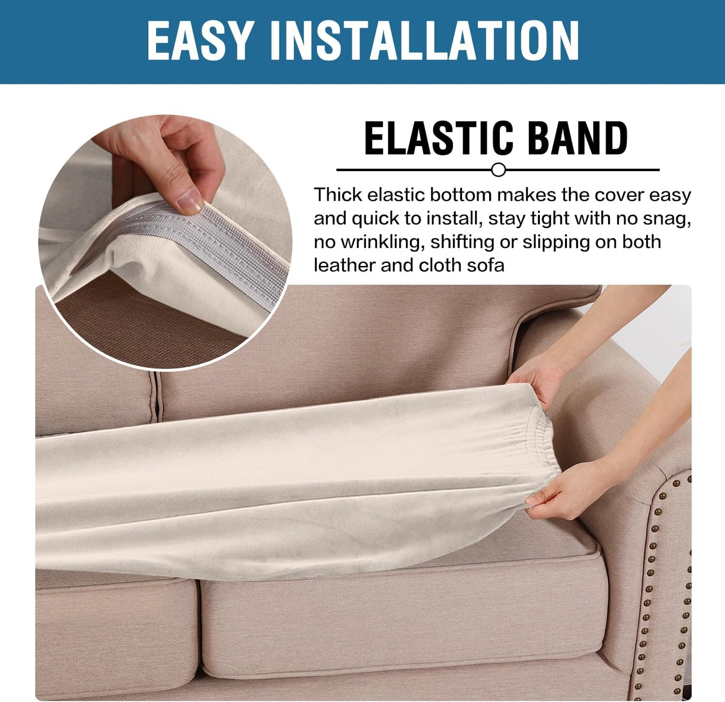 H.VERSAILTEX Velvet Stretch Individual Couch Cushion Cover Plush Slipcover for Loveseat Sofa Furniture Protector Seat Cover (1 Piece Loveseat Cushion Cover, Ivory)