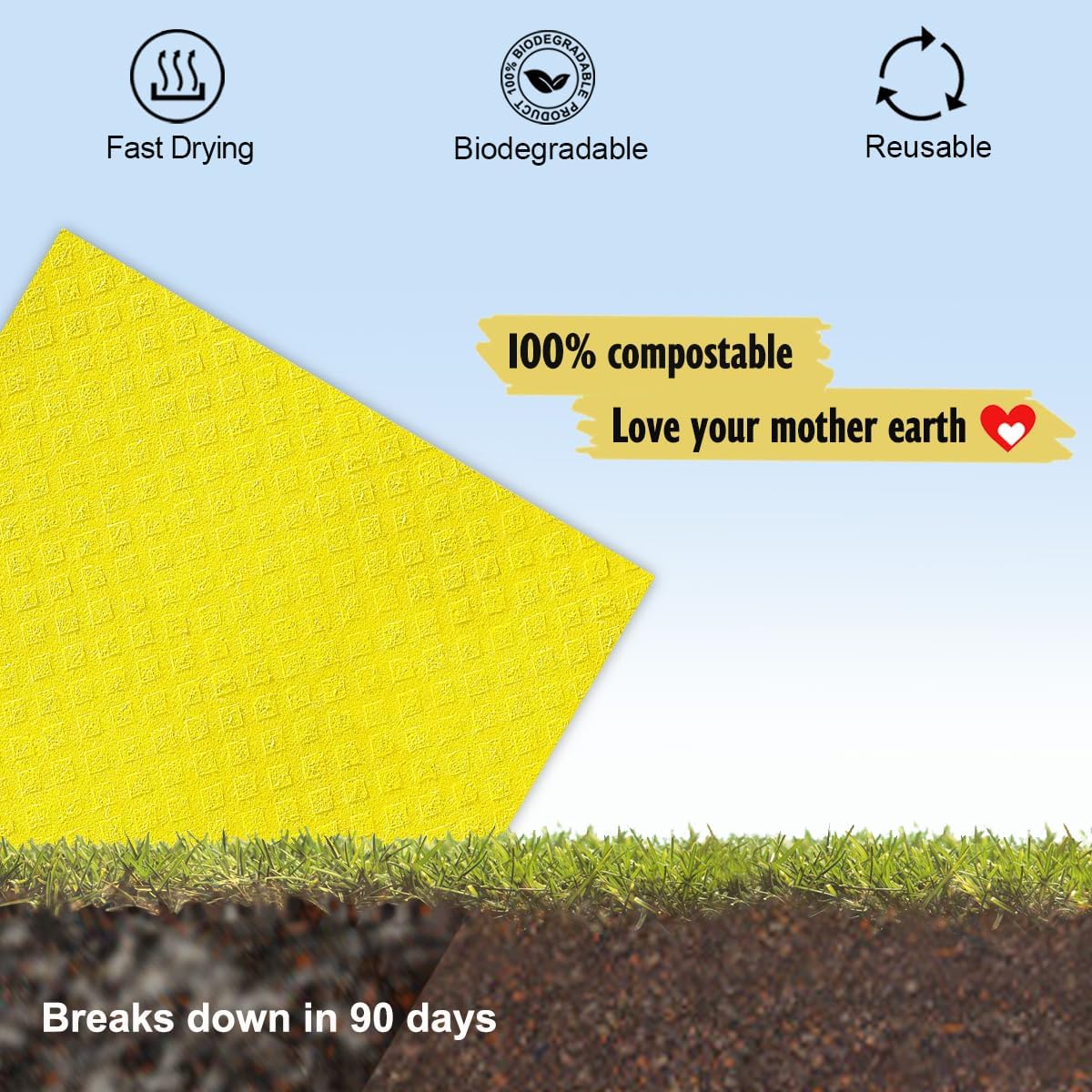 Swedish Dishcloths for Kitchen | 6 Pack Dish Towels Cellulose Sponge Cloths | Non-Scratch Reusable Paper Towels Washable | No Odor Fast Drying Swedish Cloths, Multicolor