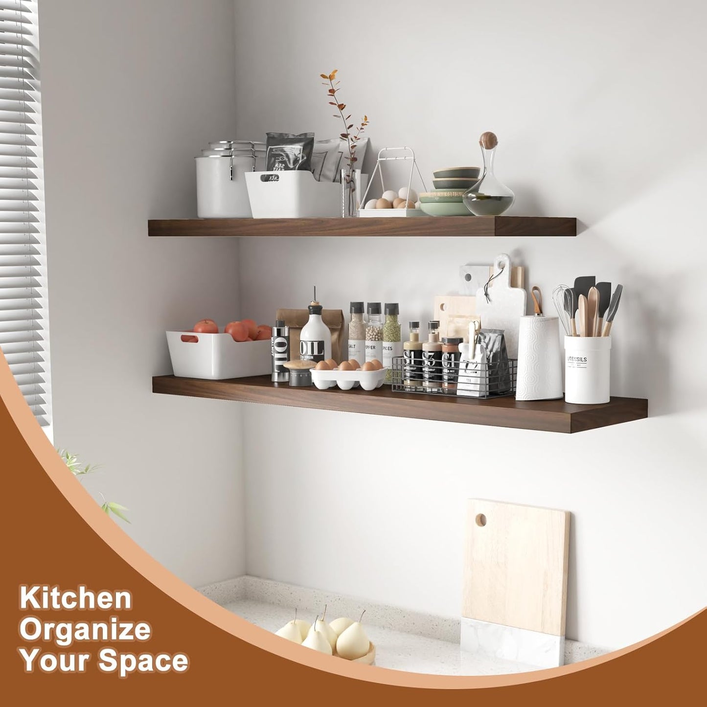 12 Inch Deep Floating Shelves for Wall 1 Pack Floating Shelves Large Storage Space Wall Mount Shelf for Living Room Kitchen Bathroom 30" W x 12" D x 1.2" H Walnut