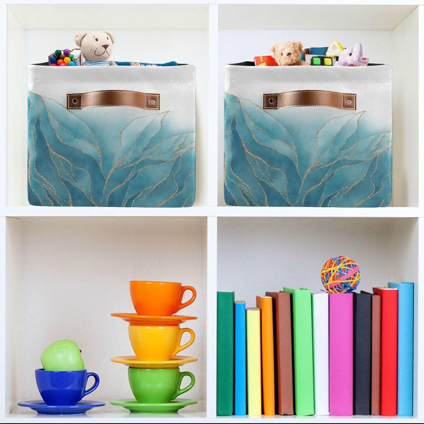 susiyo Foldable Storage Bins Storage Cubes Bin Baskets for Shelves with Handles Decorative Fabric Storage Baskets for Organizing Shelves Closet Nursery Home Toys 2 Pack,Luxury Blue Golden