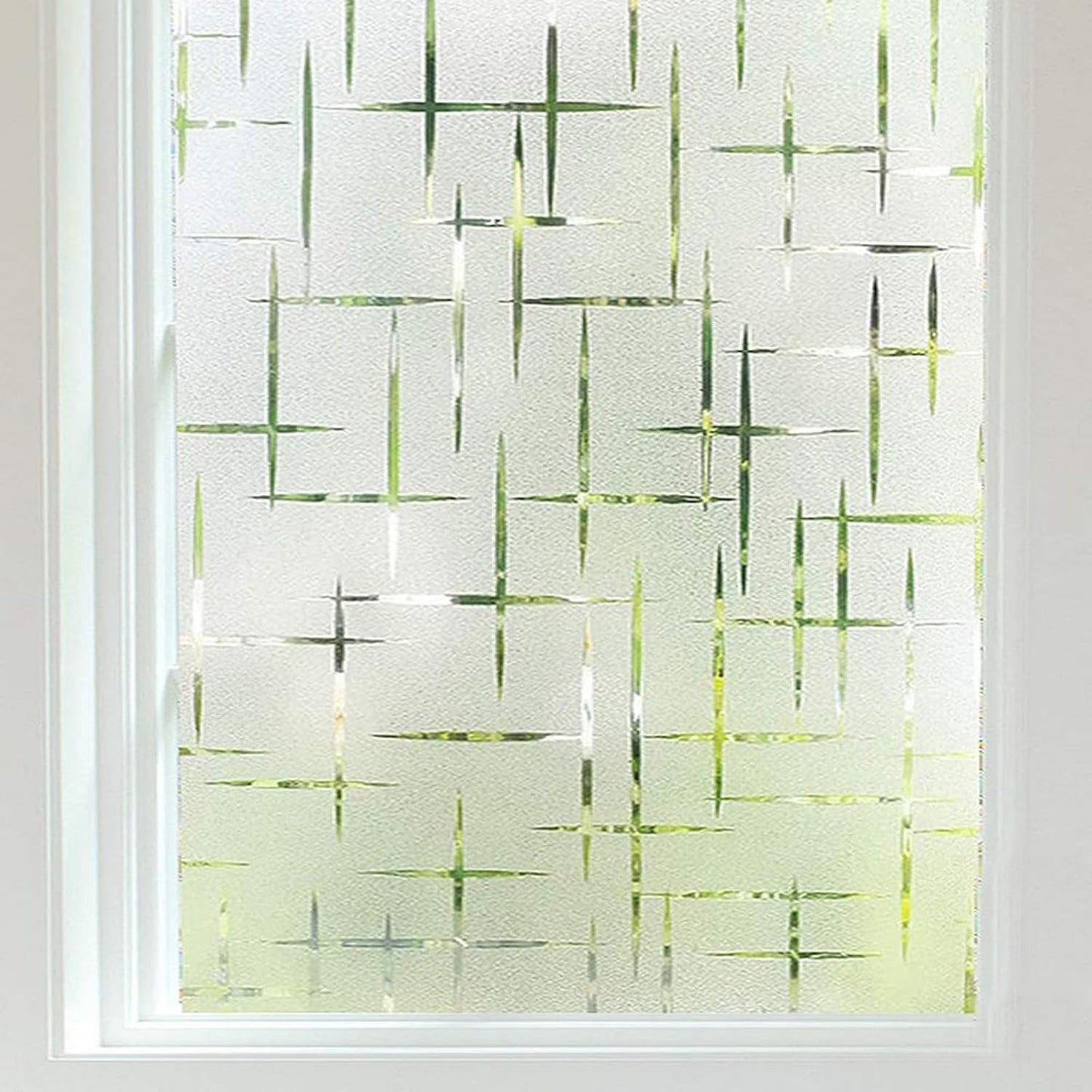 Finnez Frosted Window Film Non-Adhesive, Frosting Privacy Film for Glass Windows, Self Static-Cling Decorative Window Cling for Home Office UV Protection Cross Pattern 11.8 x 118.1 inches