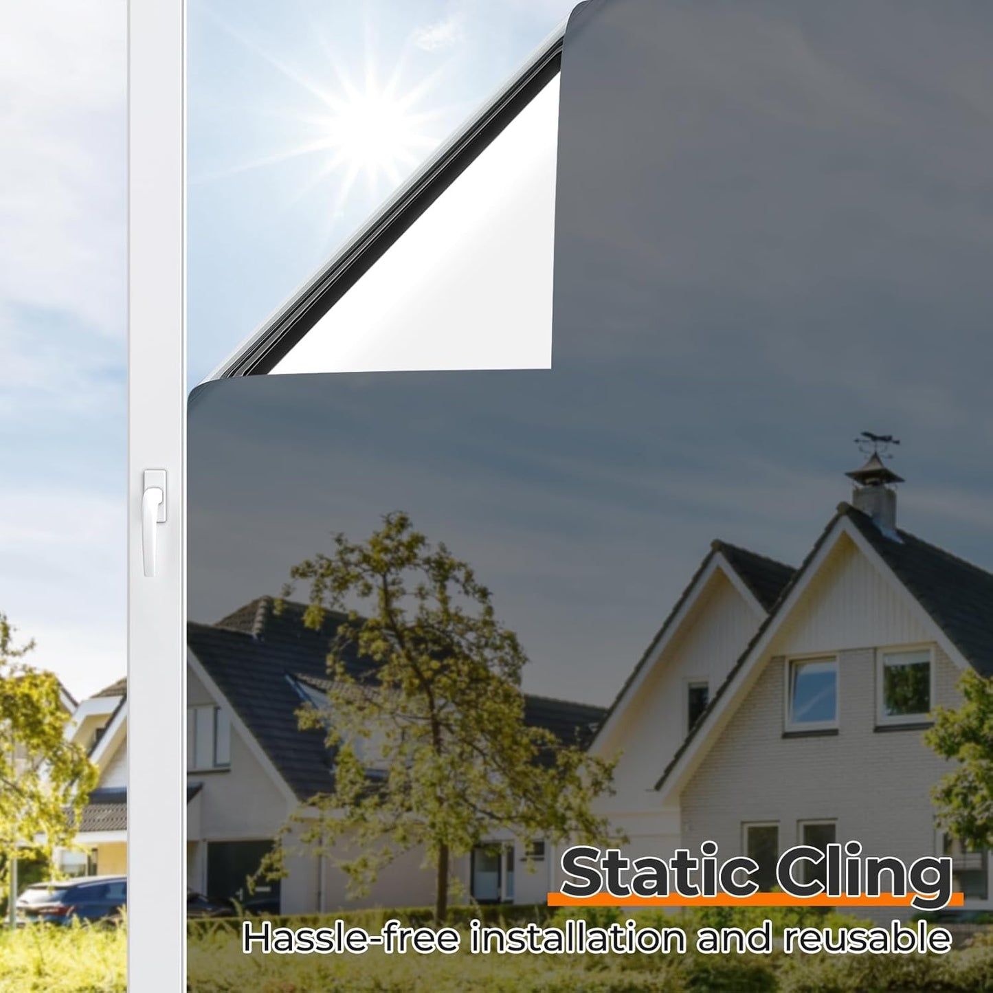 DOWELL Window Privacy Film, One Way Window Tint for Home, Static Cling Anti UV Sun Blocking Reflective Mirror Film, Heat Control See Out Not in Glass Tinting, Black Silver, 23.6" x 157.5"