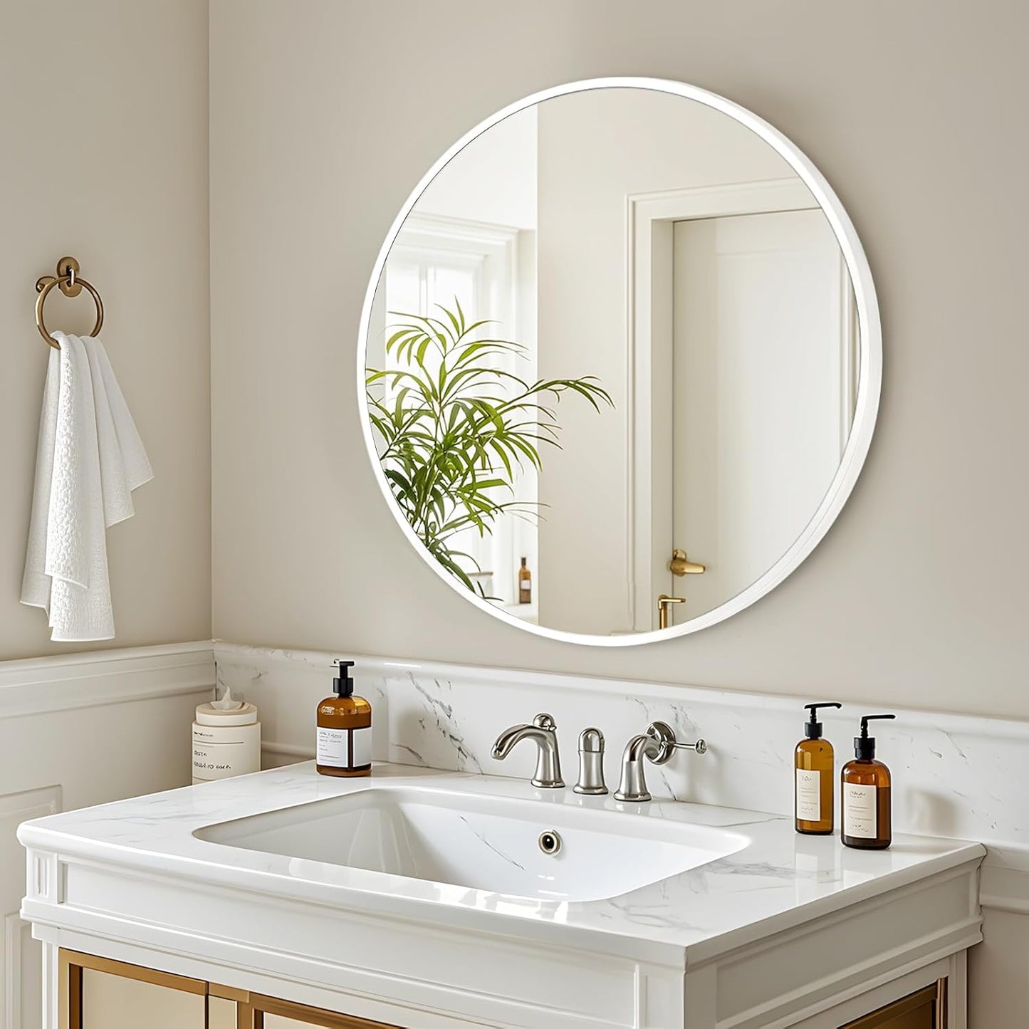 Fabuday White Round Mirror 28 Inch - Big Circle Mirror for Bathroom, Living Room, Hallway, Entryway, Matte Aluminum Frame Circular Mirrors for Wall Decor