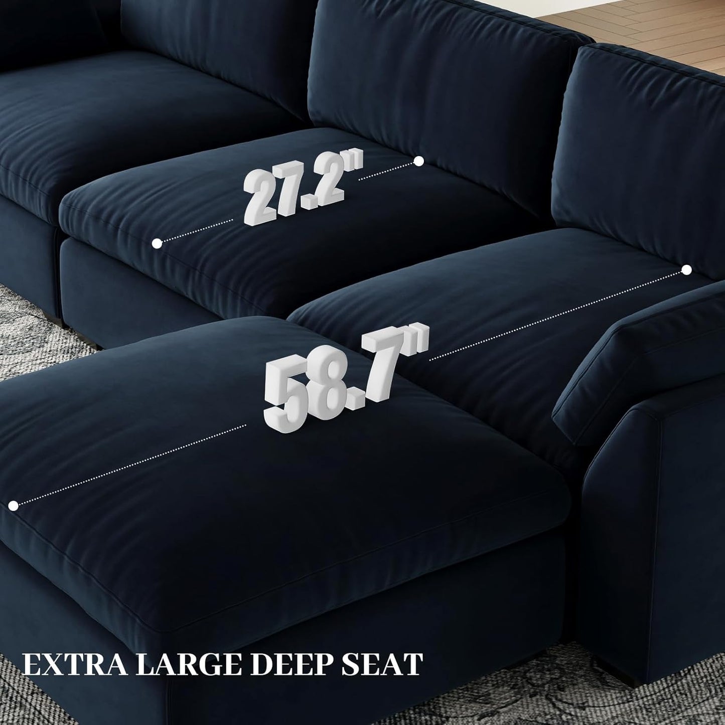 Belffin Oversized Sectional Couch with Movable Ottoman,Modern 137.8" 9-Seater Modular Sectional Sofa,Convertible Velvet U Shaped Sectional Couches for Living Room,Blue