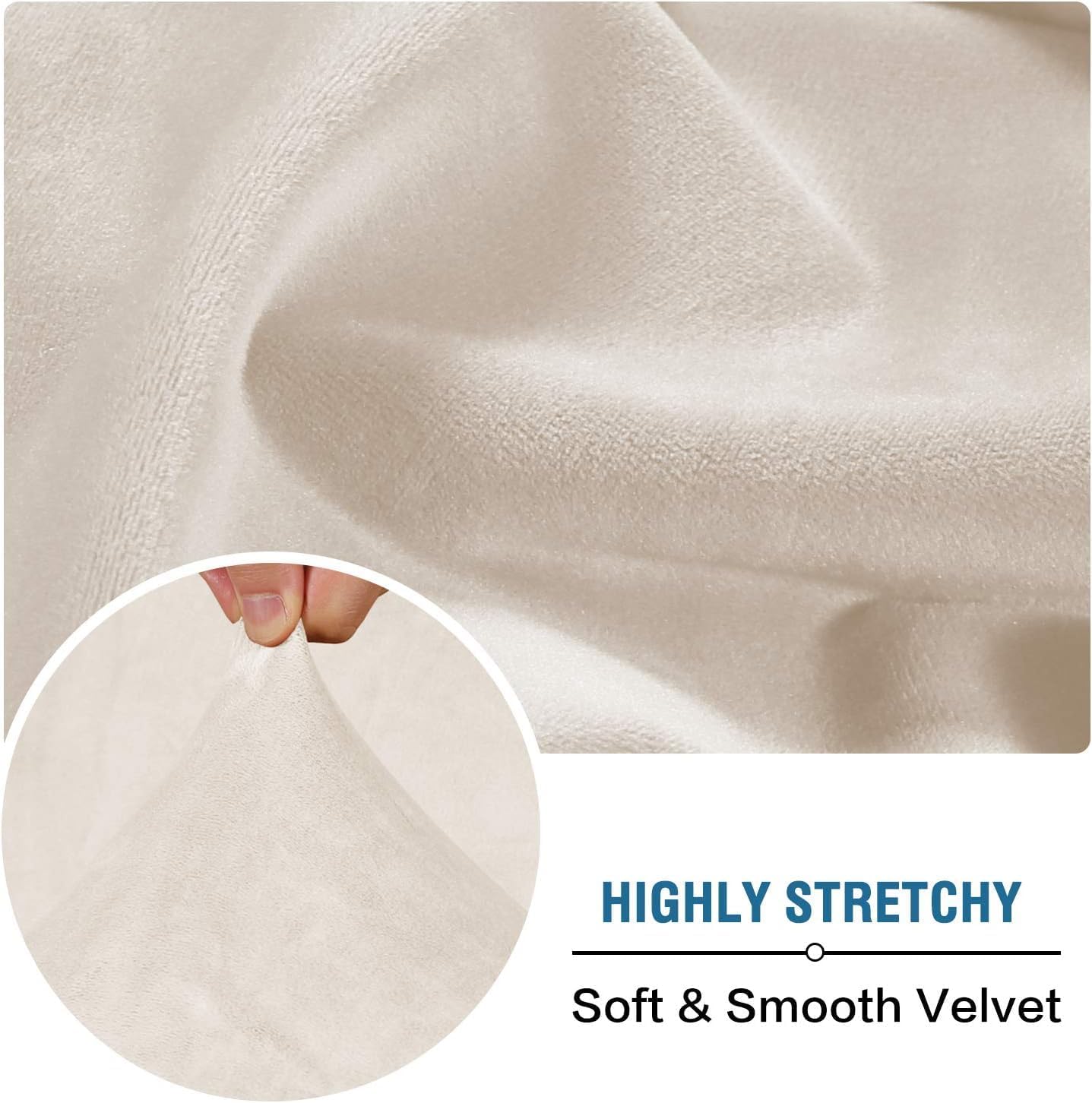H.VERSAILTEX Velvet Stretch Sectional Couch Covers - 4 Piece Sofa Seat Cushions for L Shape Sectional Couch (Large 3 Seater + 1 Chaise, Ivory)