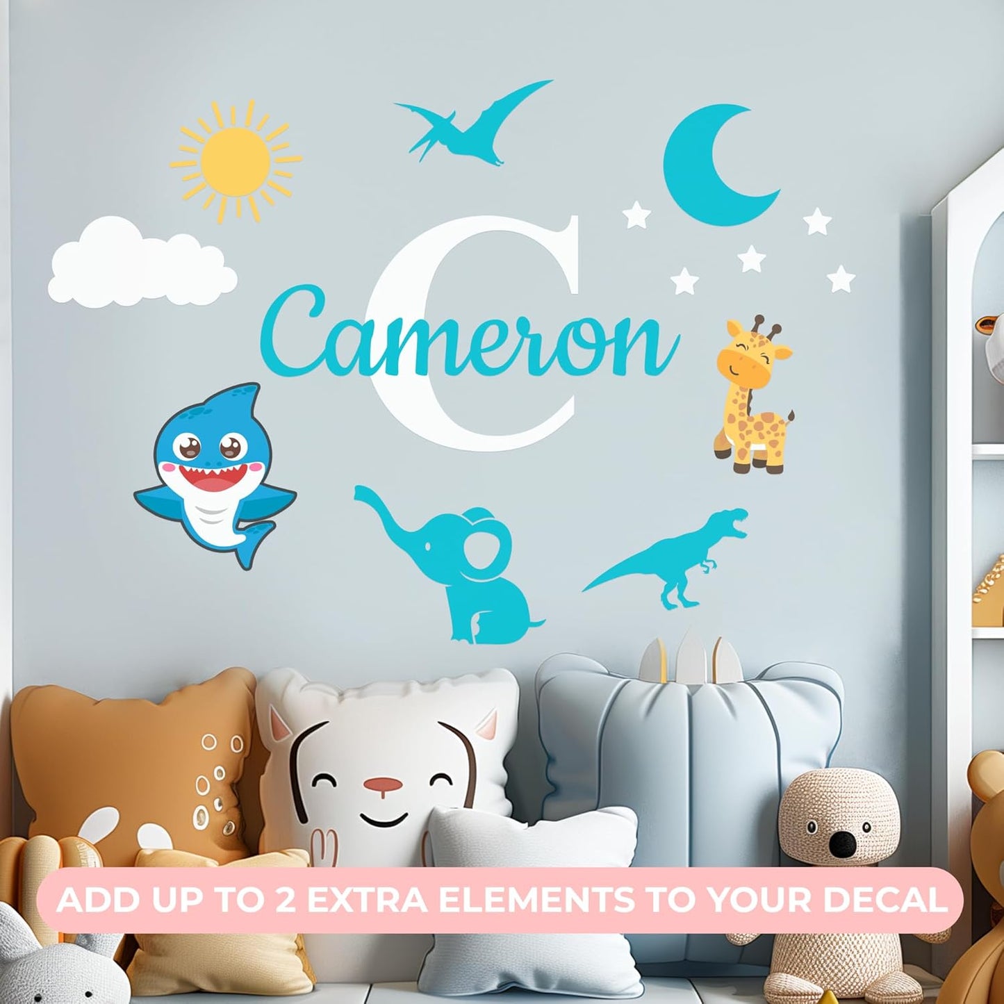 CRYPTONITE Personalized Name & Initial Vinyl Wall Decor I Nursery Wall Decal for Baby Boy & Girl Decoration I Wall Stickers for Bedroom Decor I Boys Bedroom Decor I Size Options