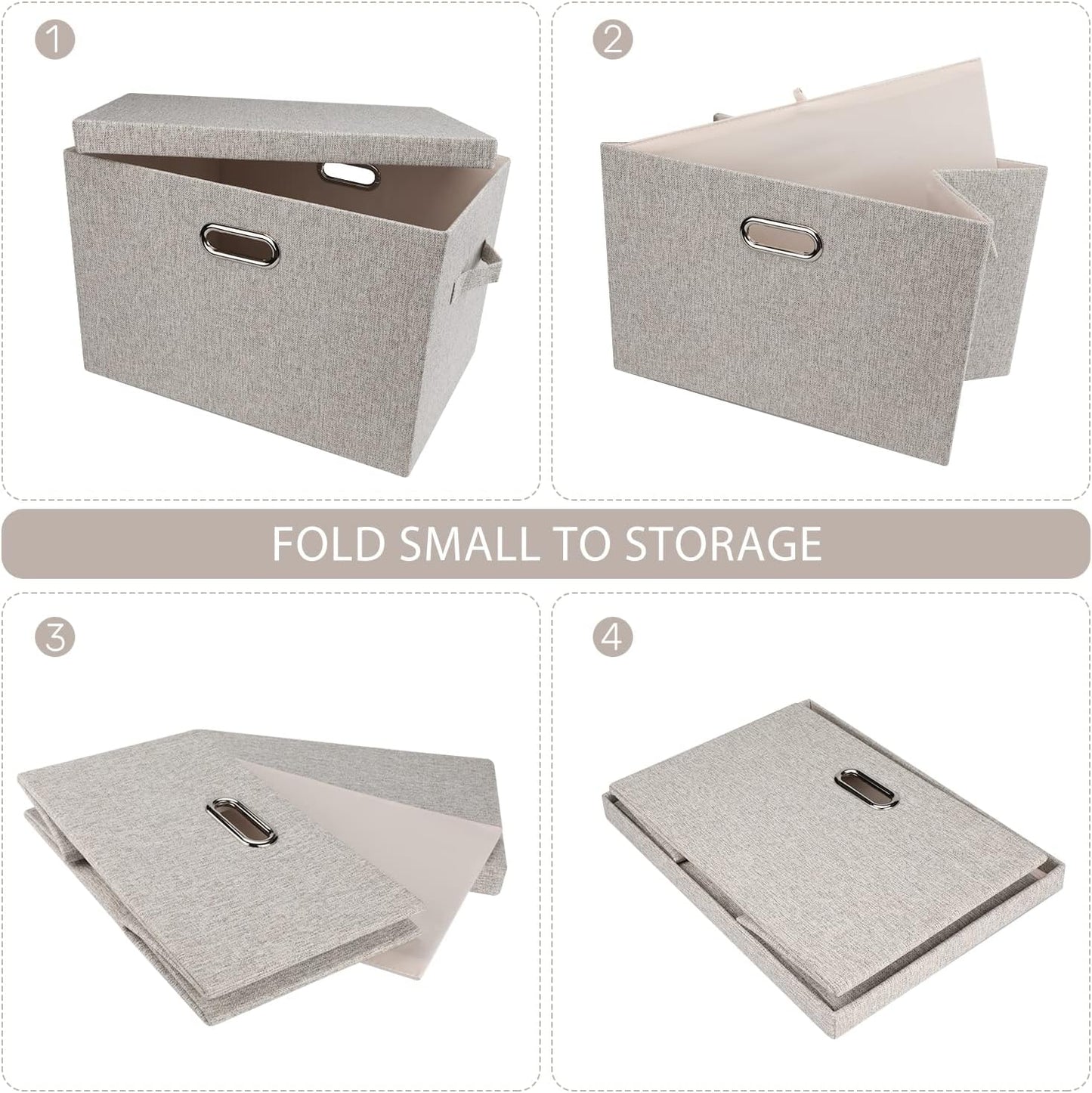 Large 17" 36 Quart Collapsible Stackable Storage Bins with Lids, 3 Packs Beige Linen Fabric Closet Boxes with Lids, Storage Cube Baskets Container Organizers for Bedroom Office(17 x12 x11)