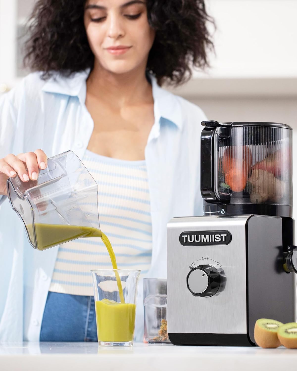Cold Press Juicer Machines – 6.5'' Large Feed Chute for Whole Fruits & Vegetables, High Juice Yield, Easy To Clean