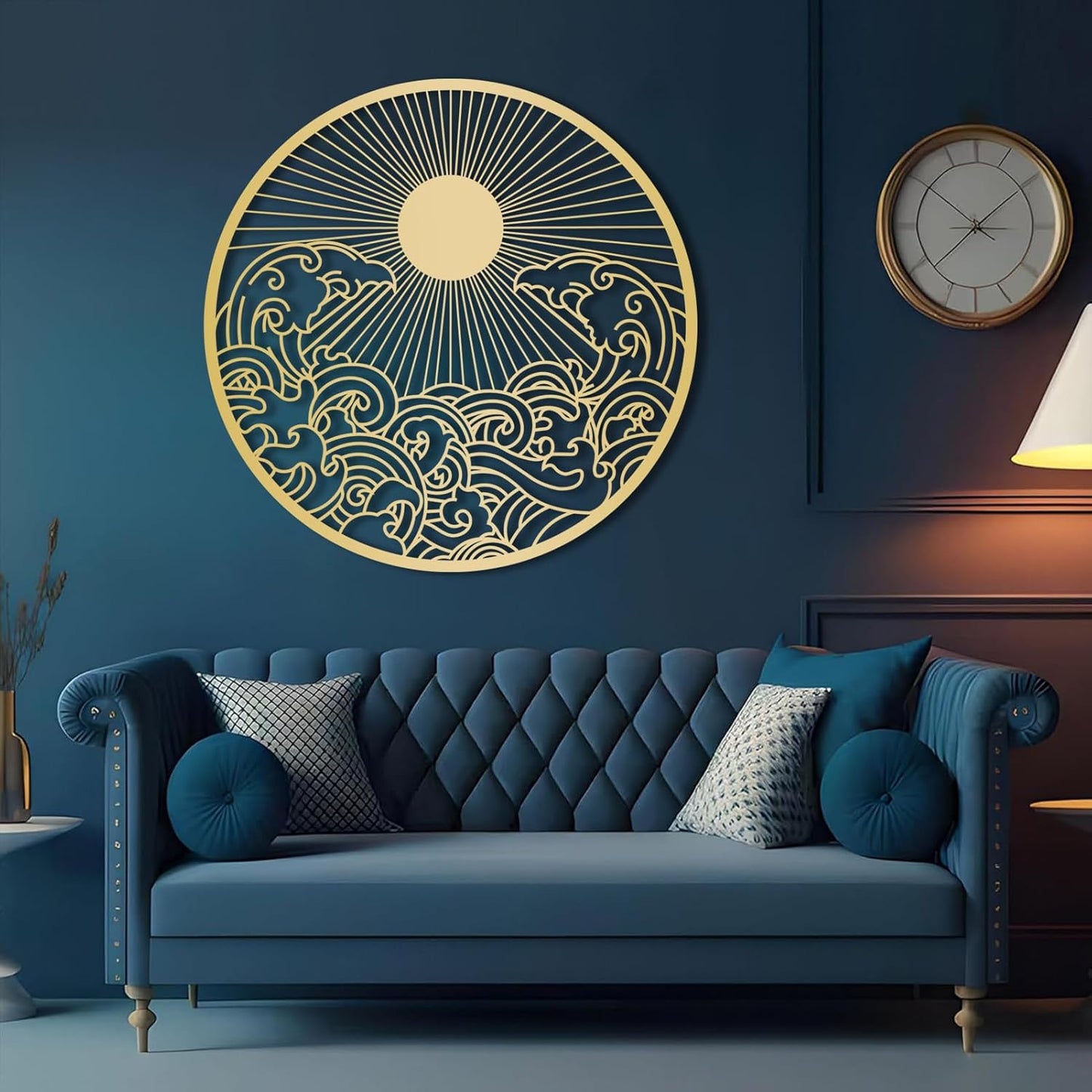 Metal Sun Wall Decor Outdoor, Sunrise Metal Wall Art, Metal Wave Wall Art, Sunrise and Wave Wall Decor, Sunburst Wall Art, Sunset Wall Art, Wall Hangings for Bedroom (Silver, 39x39in|100x100cm)