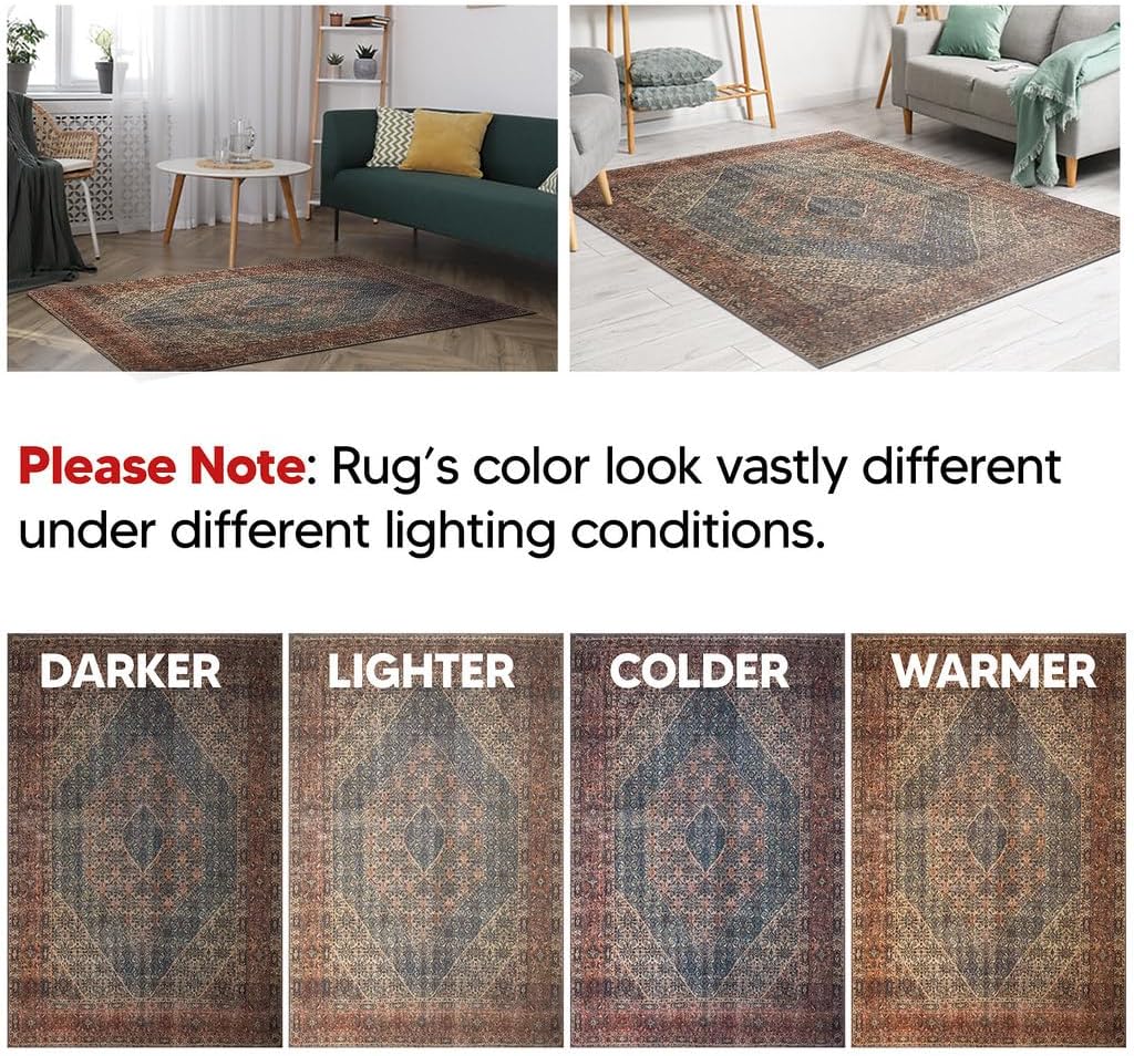 Keen Home Design 9x12 Rug - Machine Washable Area Rug with Non-Slip Backing, Ideal for Living Room, Dining Room, Bedroom - Vintage, Easy Clean, Durable, Low Pile Rug - (9' x 12')