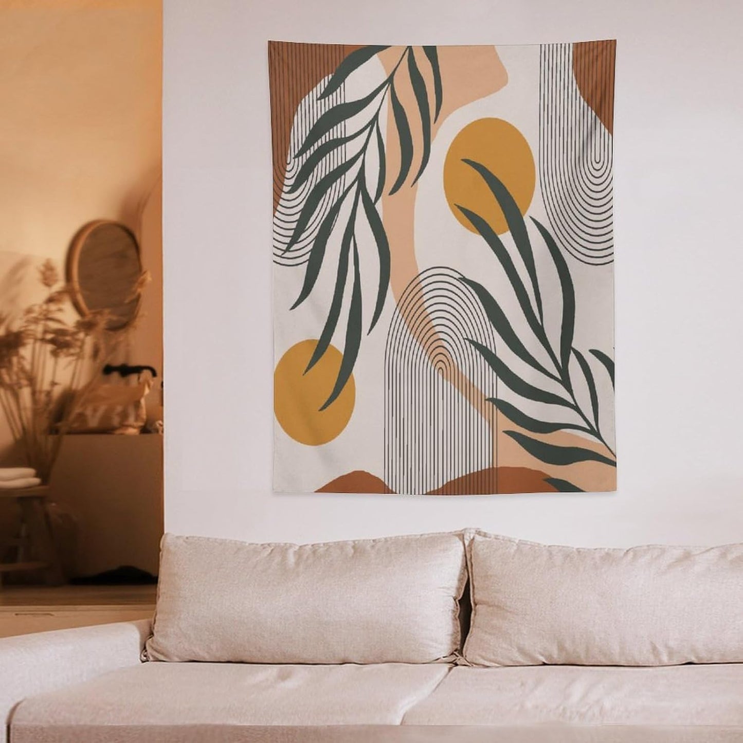 ICMOLYYENLO Boho Plant Aesthetic Tapestry, Abstract Medieval Arch Sun Home Aesthetic Wall Hanging For Bedroom Living Room Dormitory Tapestry 60x80 Inches