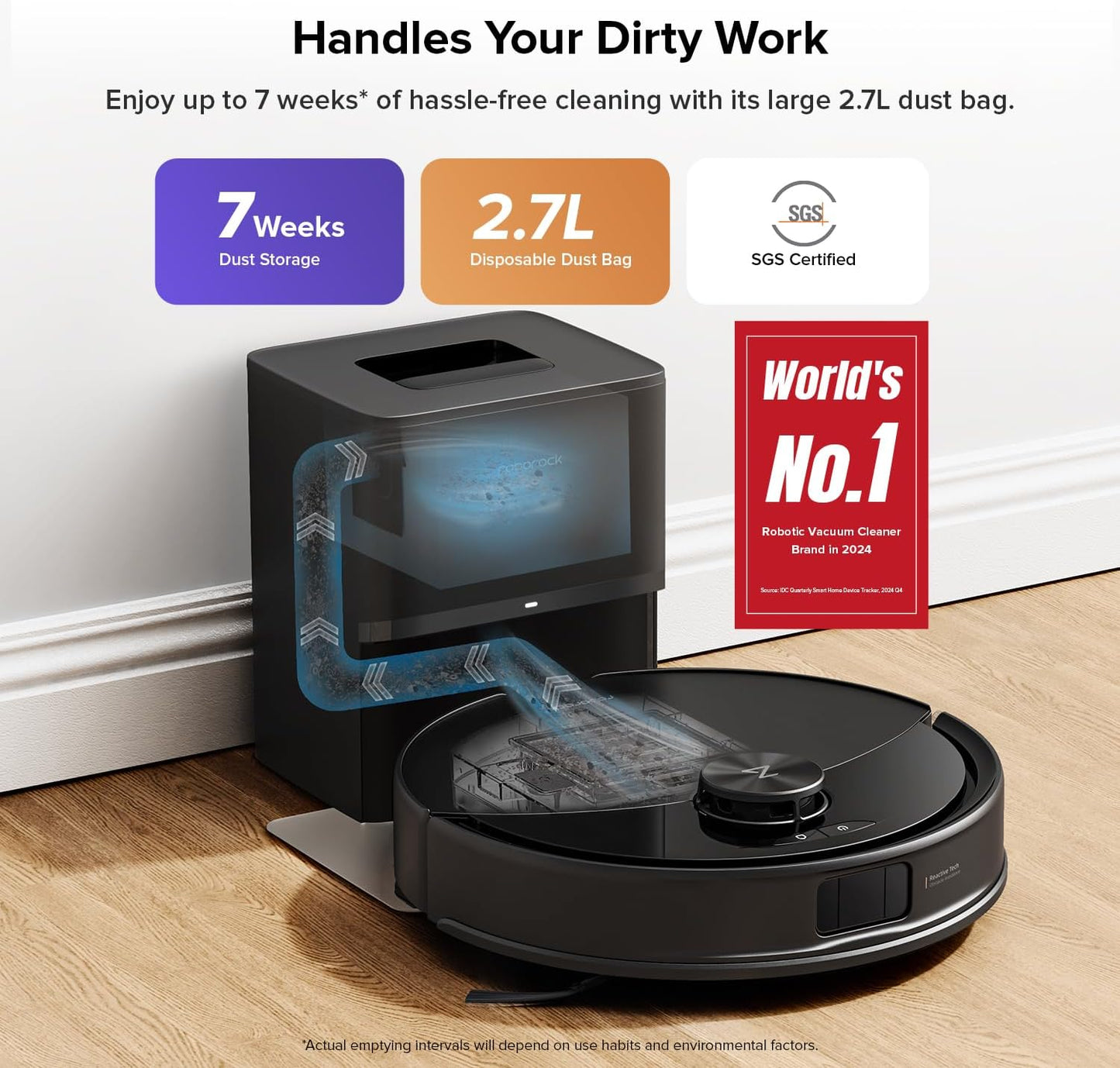 roborock Q10 S5+ Robot Vacuum and Mop with Self-Emptying, 10,000Pa Suction, Upgraded from Q8 max+, Obstacle Avoidance, Sonic Mopping, Dual Anti-Tangle Design, Auto Mop Lifting, Ideal for Pet Hair