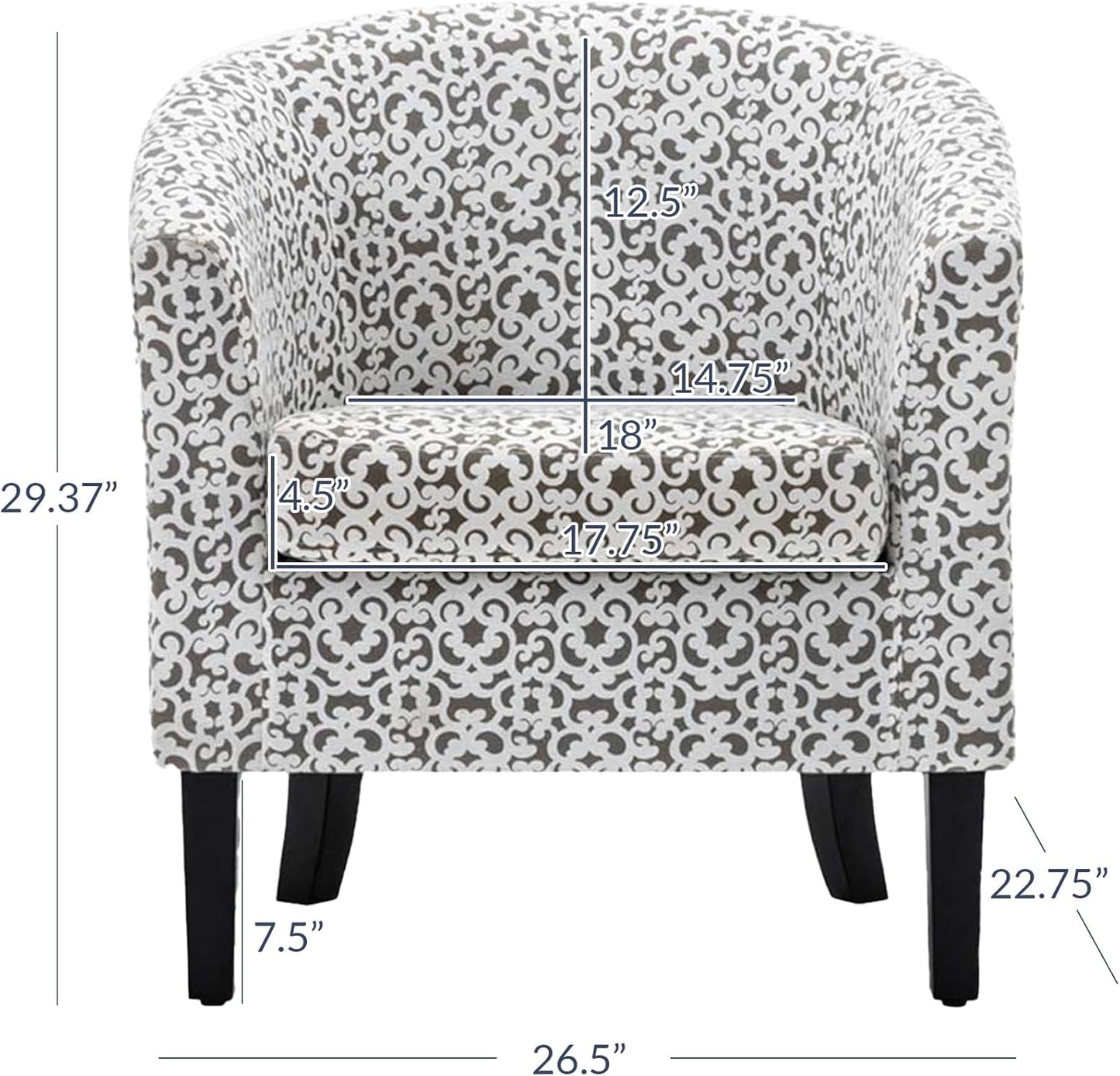 BELLEZE Accent Barrel Chair Set of 2, Linen Round Chair Club Tub Sofa Corner Chair with Flared Legs and Cozy Soft Padding for Living Room Bedroom Waiting Room - White & Brown