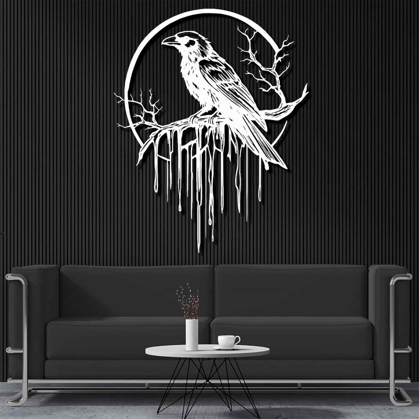 Crow Metal Wall Decor, Raven Wall Art, Large Gothic Raven Decor Hangings, Bird Wall Decor, Metal Tree Branch Decor, Ravens Sign, Raven Art for Living Room (Black, 47"x38" | 120x96cm, metal wall art)