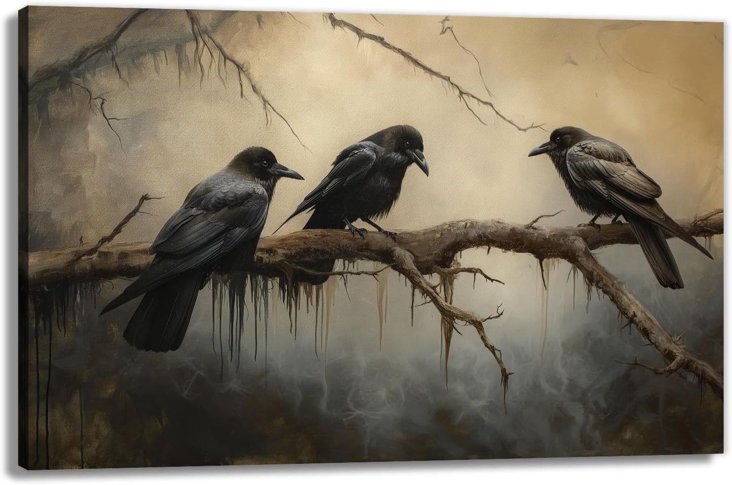 OAAPITI Halloween Decor Vintage Crow Wall Art Retro Art Poster Creepy Raven Picture Print Horrid Cemetery Painting Artwork Home Wall Decor(Artwork-4,20"x30")