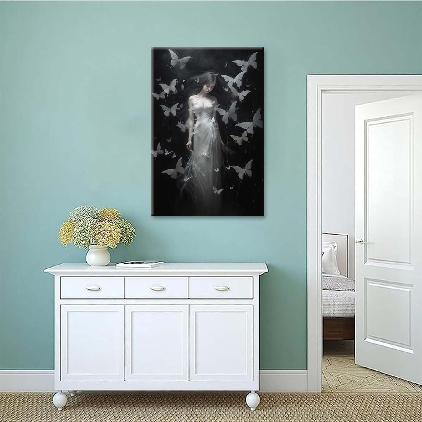 JFHCQJPK Vintage Gothic Feminine Canvas Wall Art Print Butterfly Poster Moody Female Wall Art Retro Artwork Dark College Decor for Home Bedroom28x40in Frameless