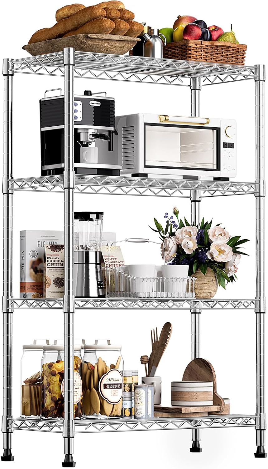 1000 lbs Storage Shelving Steel Heavy Duty 4-Tier Utility Shelving Unit Steel Organizer Wire Rack for Home,Kitchen,Office,Chrome (13.7" D x 29.5" W x 47.2" H)
