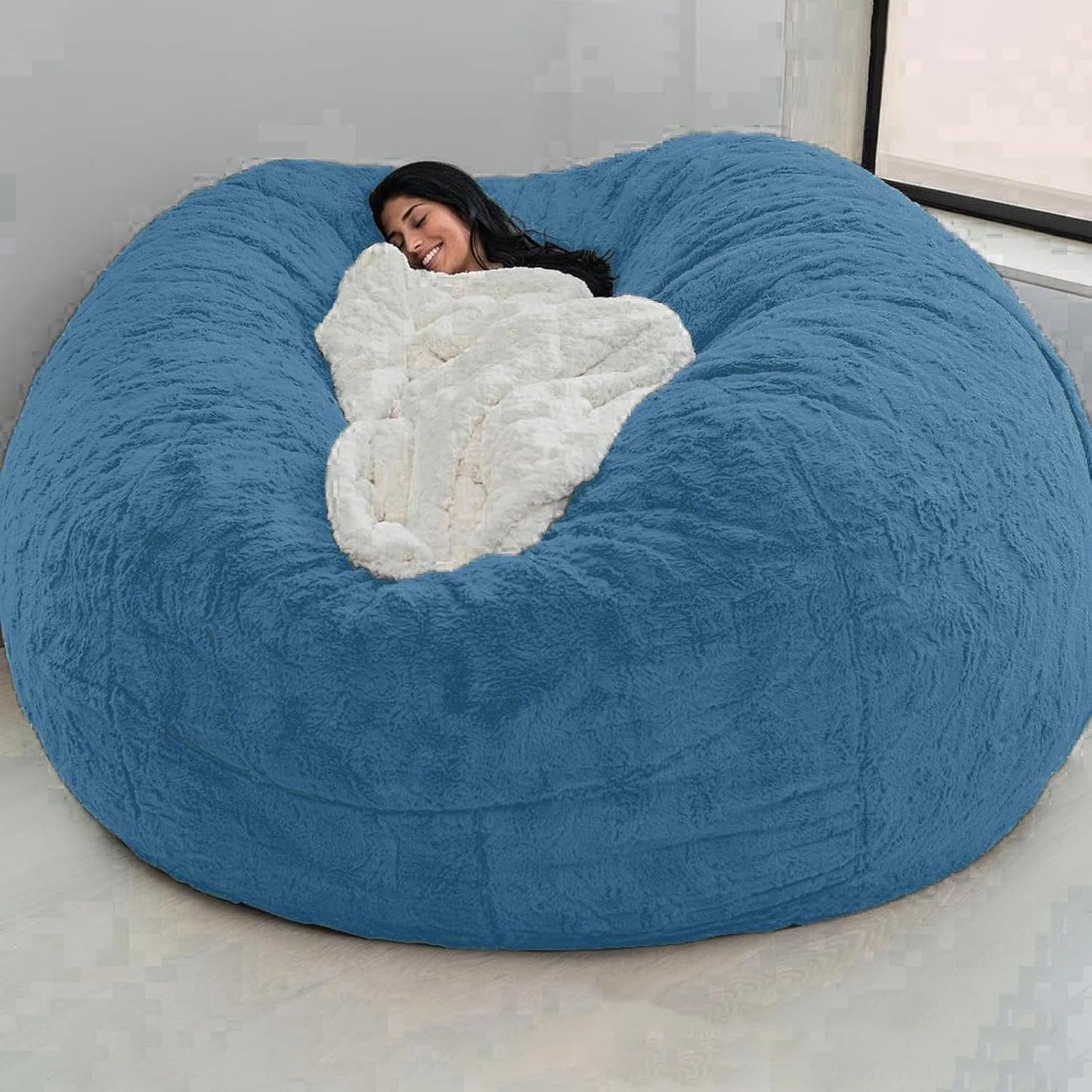 Big Huge Giant Bean Bag Chair for Adults, (No Filler) Bean Bag Chairs in Multiple Sizes and Colors Giant Foam-Filling Required- Machine Washable Covers, Double Stitched Seams (Jewel Blue,7FT)