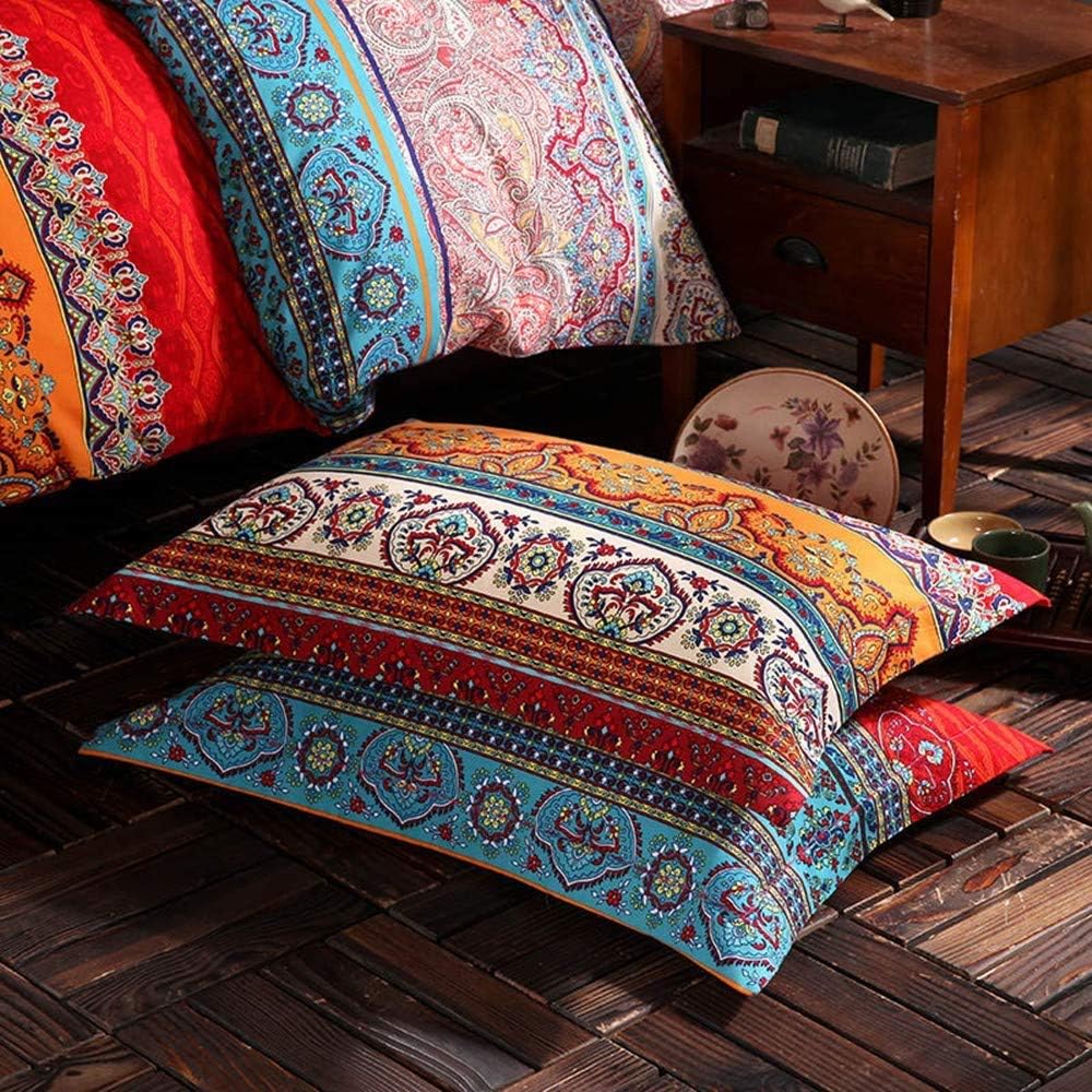 ABREEZE 3Pcs Bohemia Retro Bedding Ethnic Vintage Floral Duvet Cover Boho Bedding 100% Brushed Cotton Bedding Sets Damask Paisley Coloful Mandala Down Comforter Cover,Queen